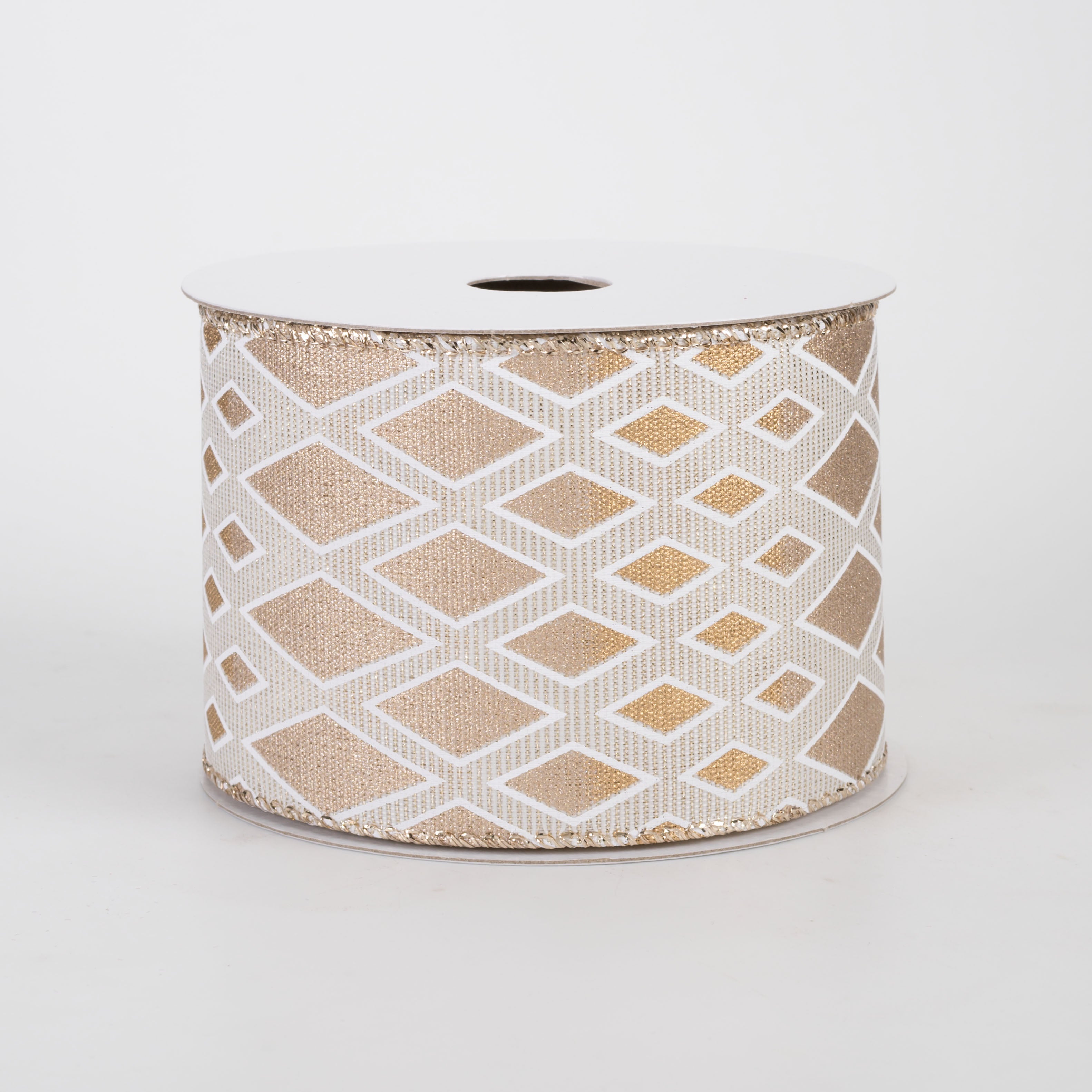 2.5" Linen Diamond Cascade Ribbon: Ombre Gold on Ivory (10 Yards)