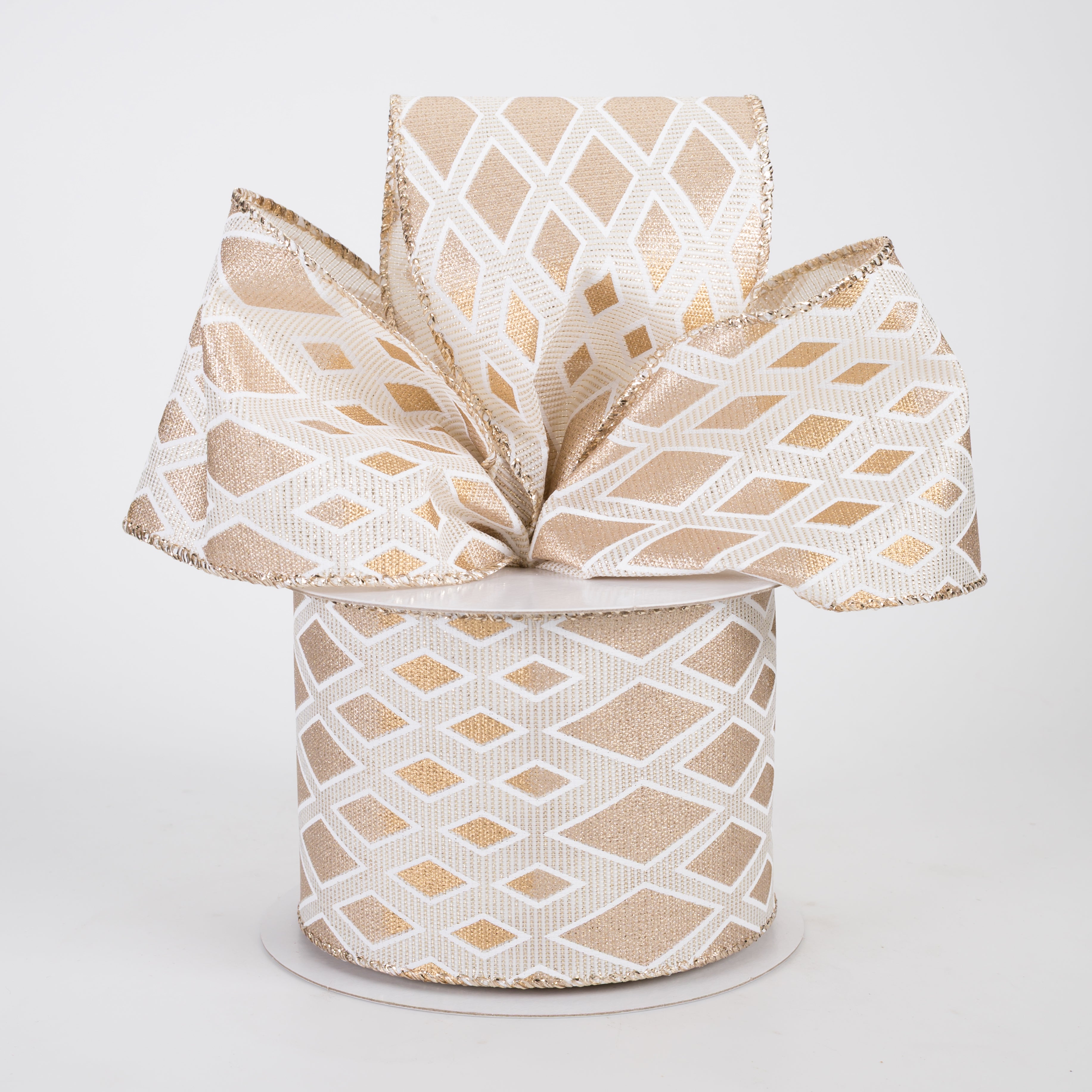 2.5" Linen Diamond Cascade Ribbon: Ombre Gold on Ivory (10 Yards)