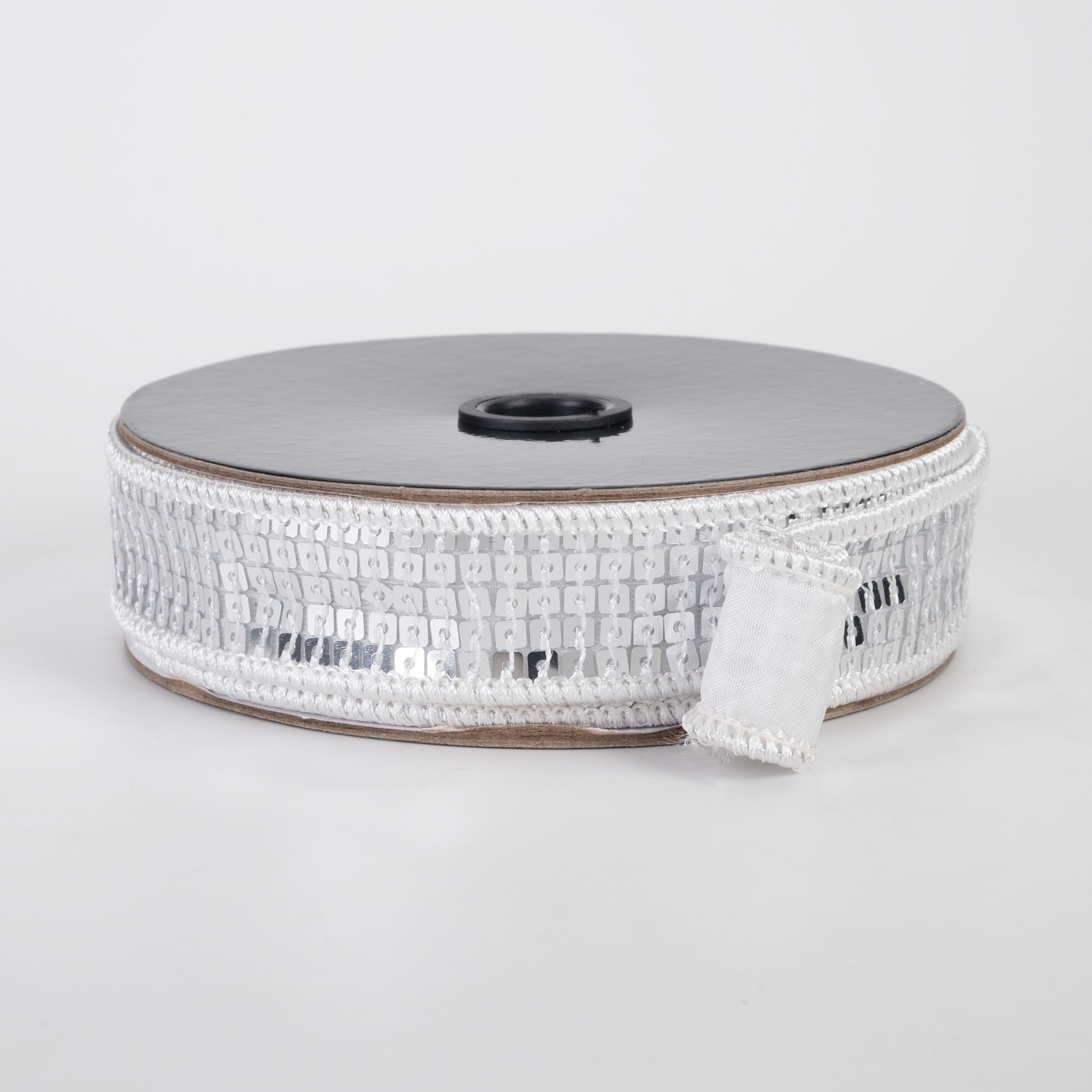 1" Disco Ball Sequin Ribbon: Silver (10 Yards)