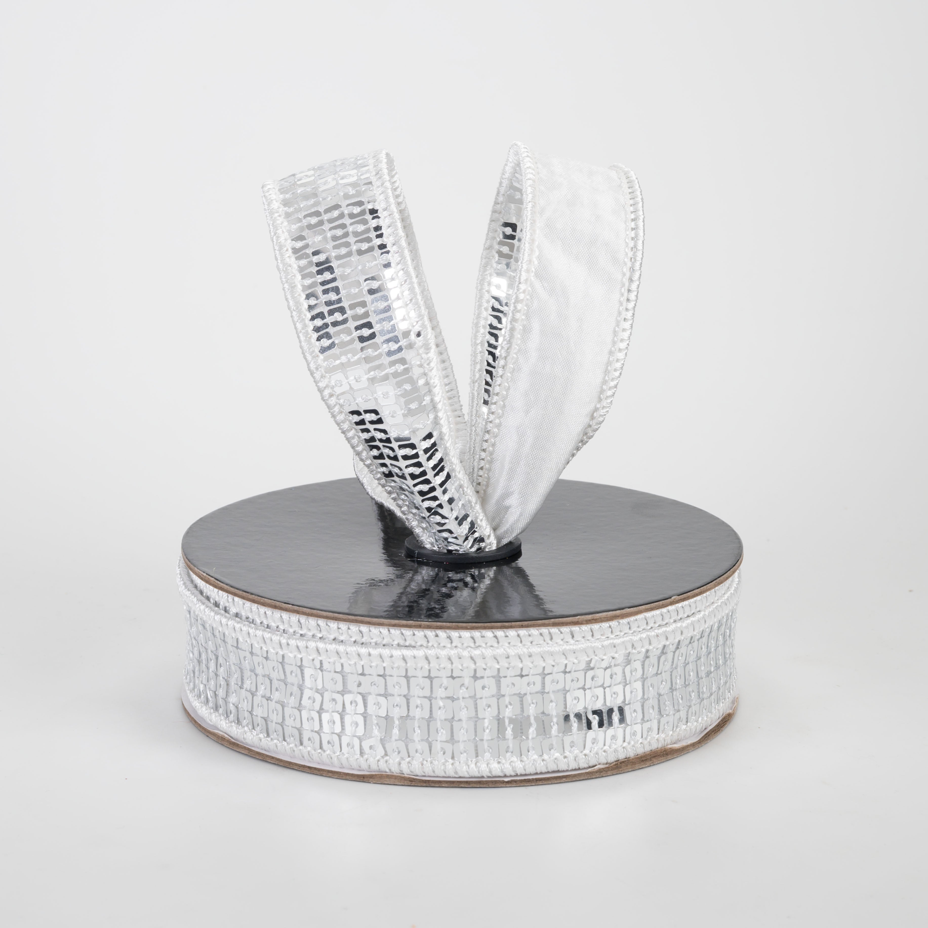 1" Disco Ball Sequin Ribbon: Silver (10 Yards)