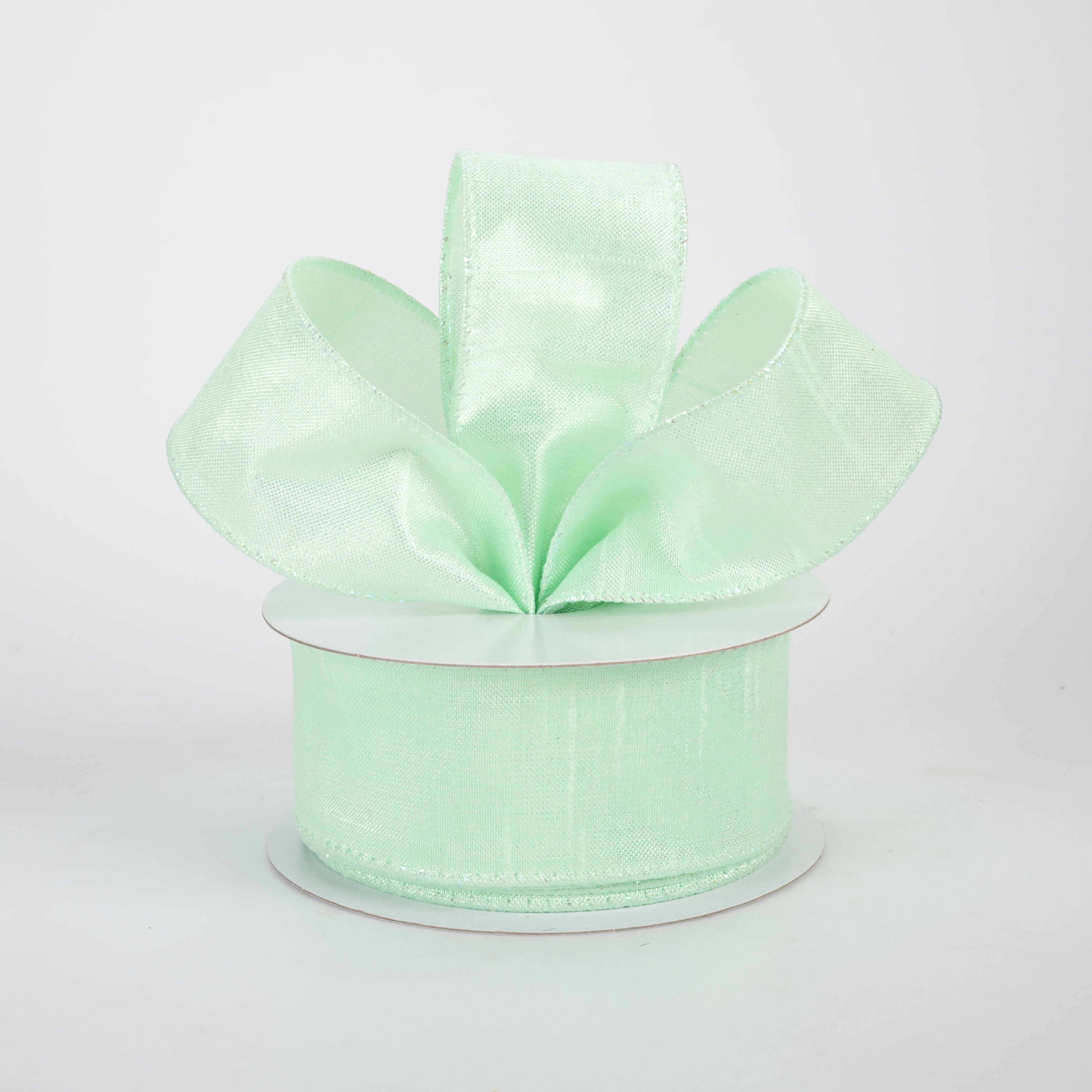 1.5" Iridescent Metallic Solid Ribbon: Mint Green (10 Yards)