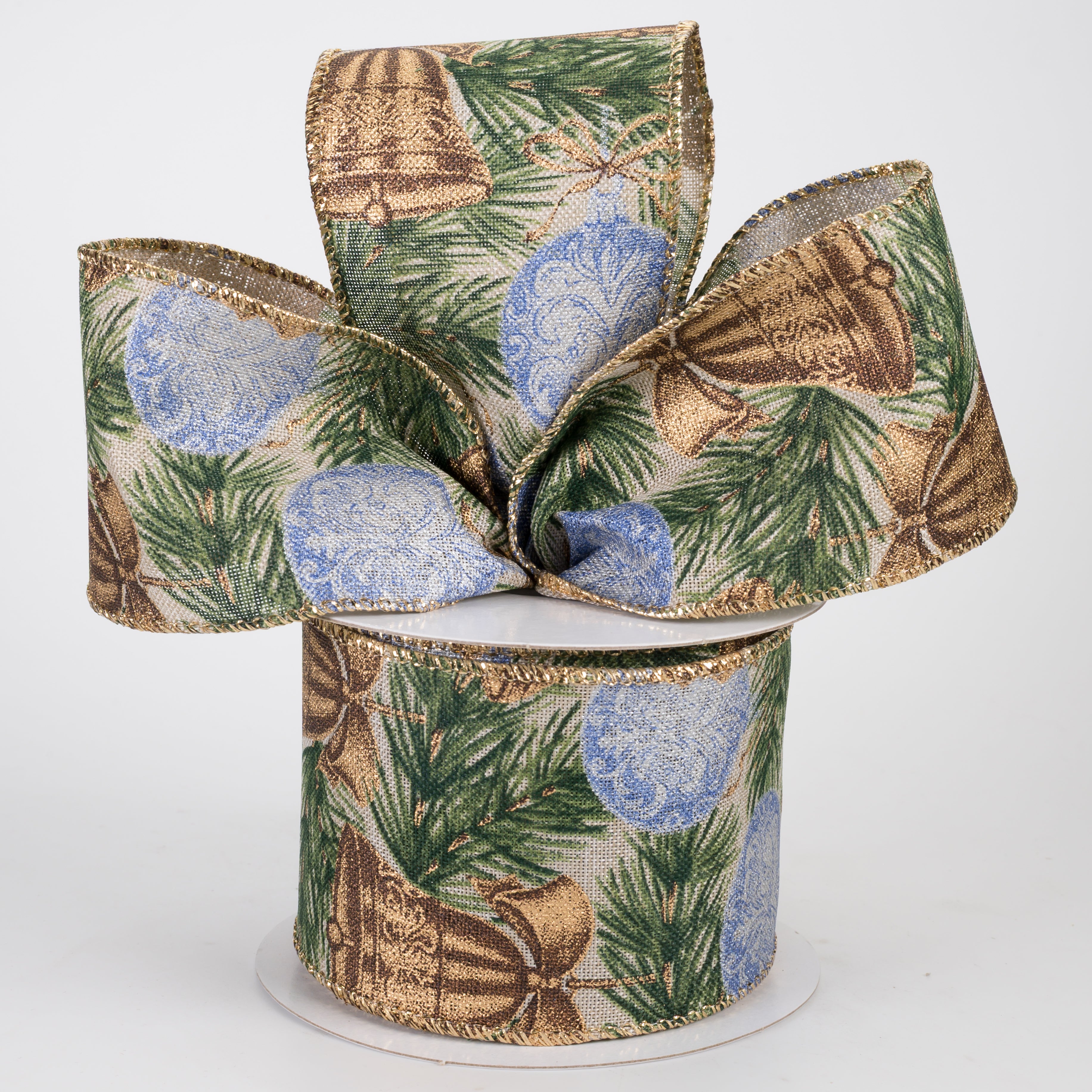 2.5" Linen Burnished Bells & Ornaments Ribbon: Natural (10 Yards)