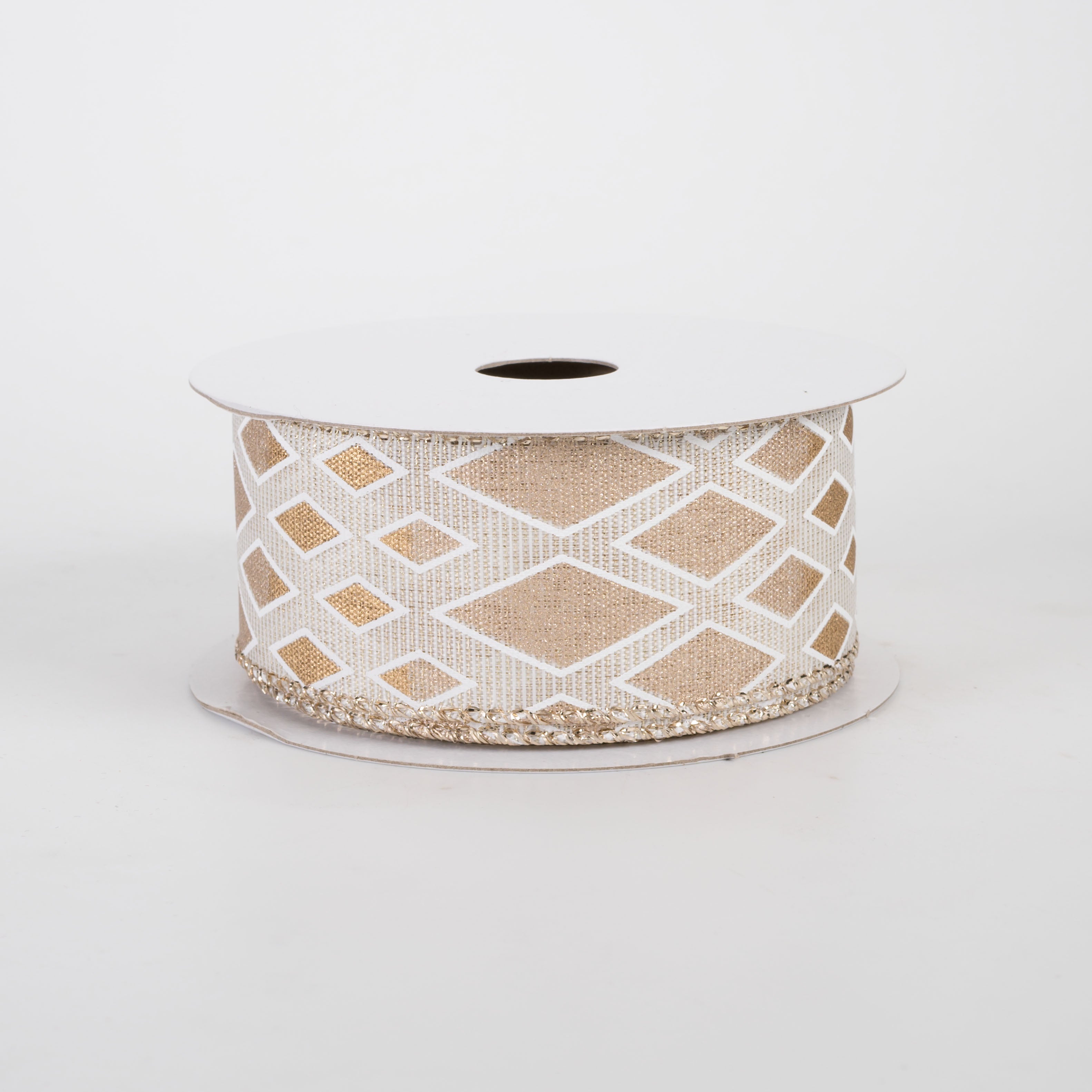1.5" Linen Diamond Cascade Ribbon: Ombre Gold on Ivory (10 Yards)