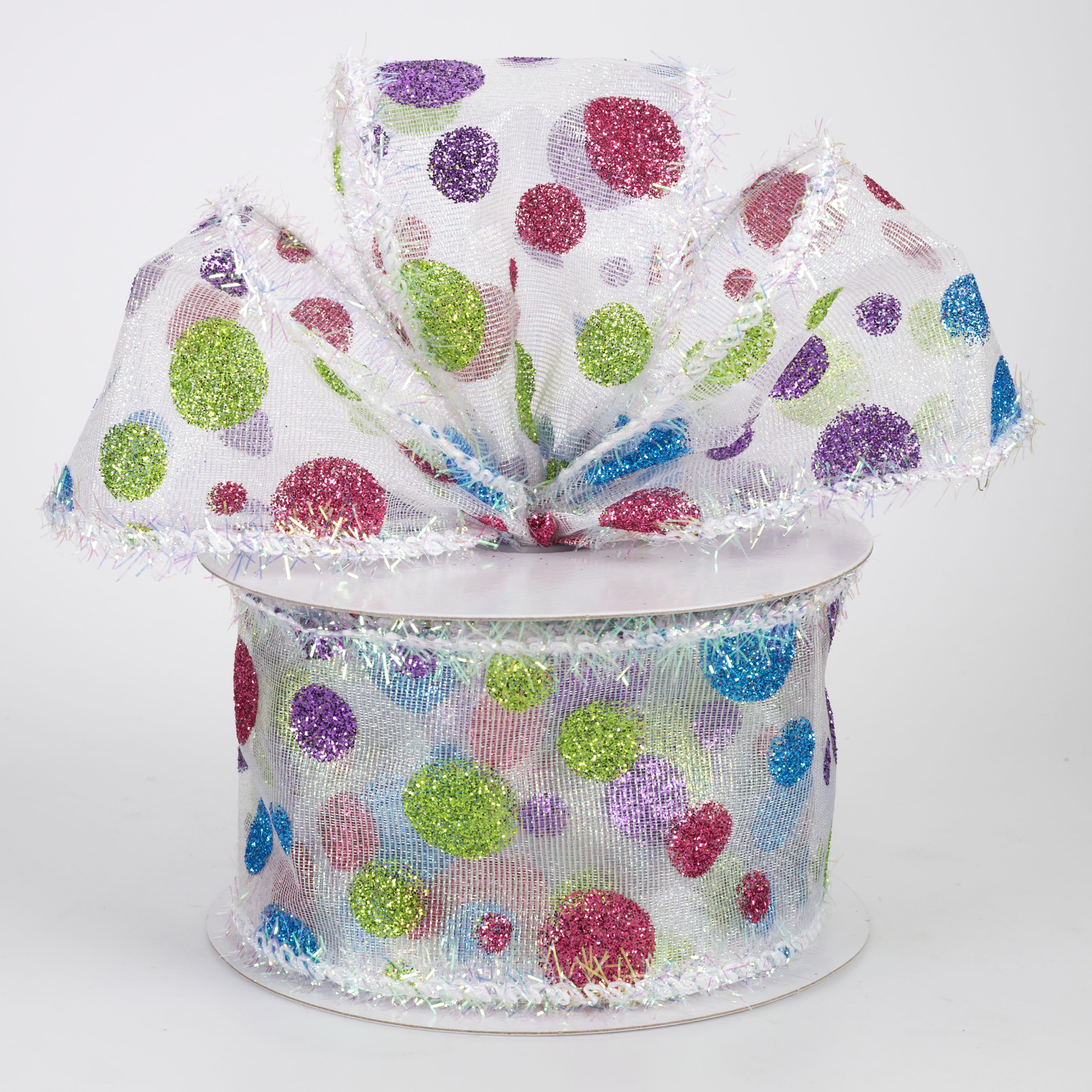 2.5" Iridescent Sheer Glittered Polka Dots Ribbon: Bright Multicolor (10 Yards)