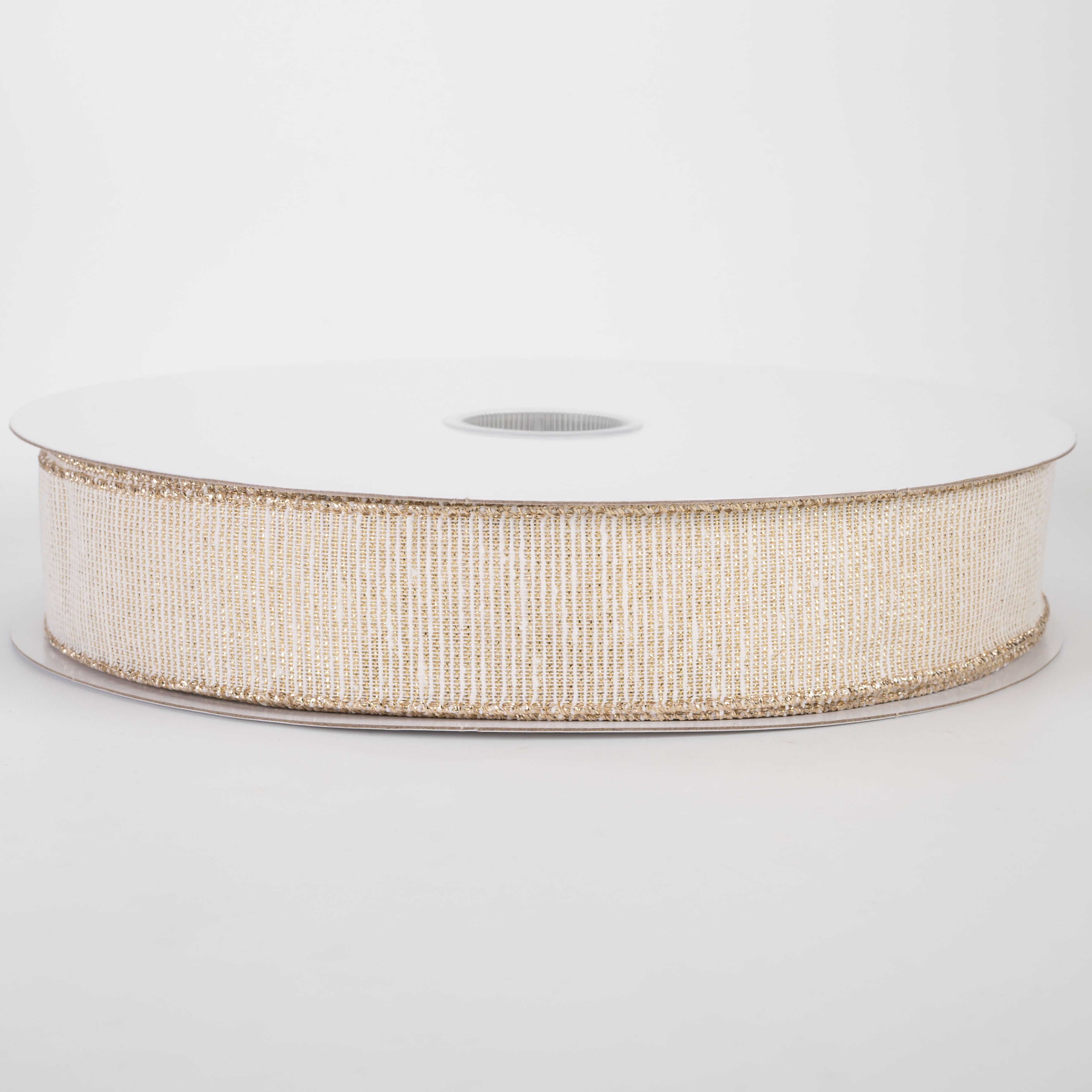 1.5" Ribbed Metallic Linen Ribbon: Ivory & Gold (50 Yards)