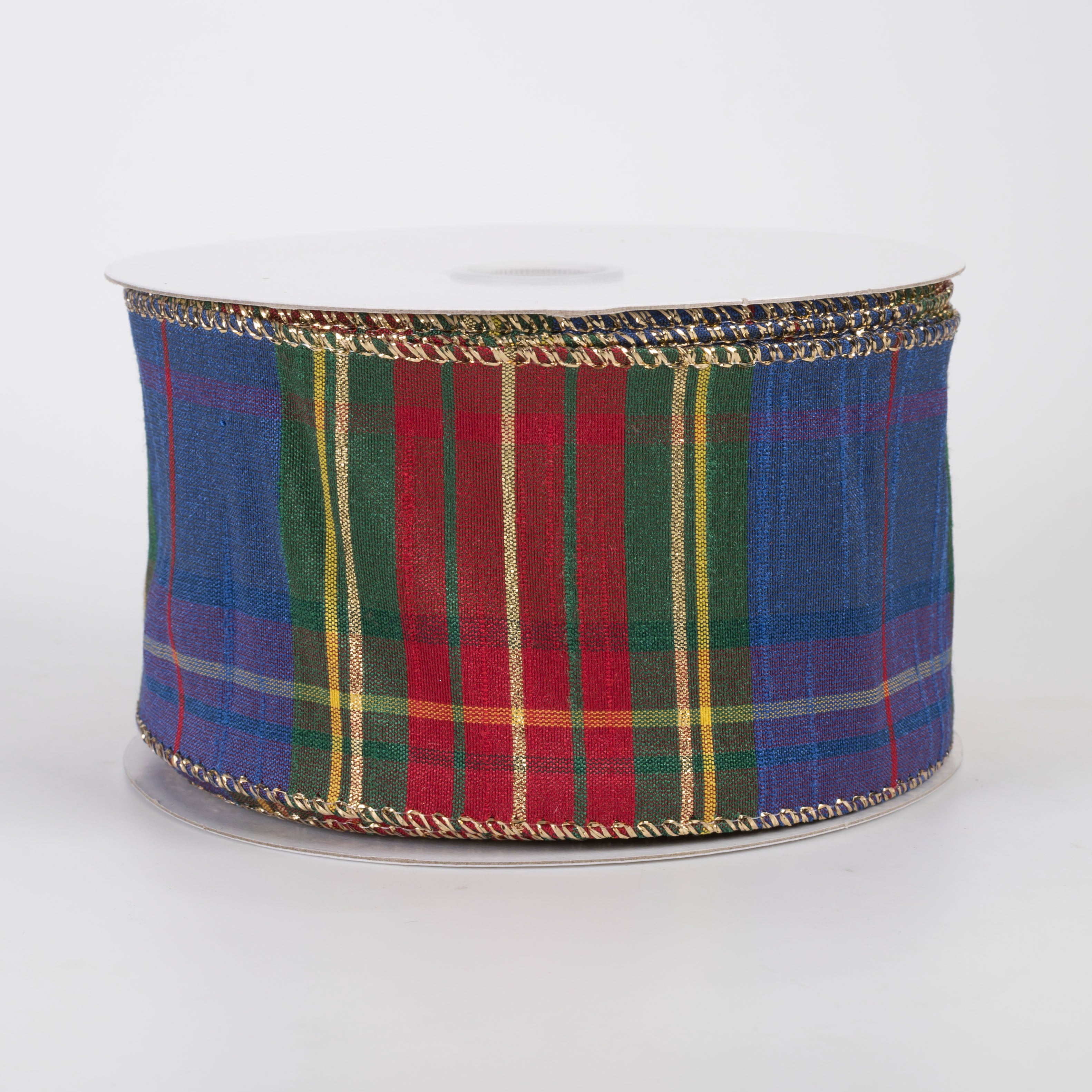 2.5" Faux Dupioni Plaid Ribbon: Royal Blue, Green, Red & Yellow (25 Yards)