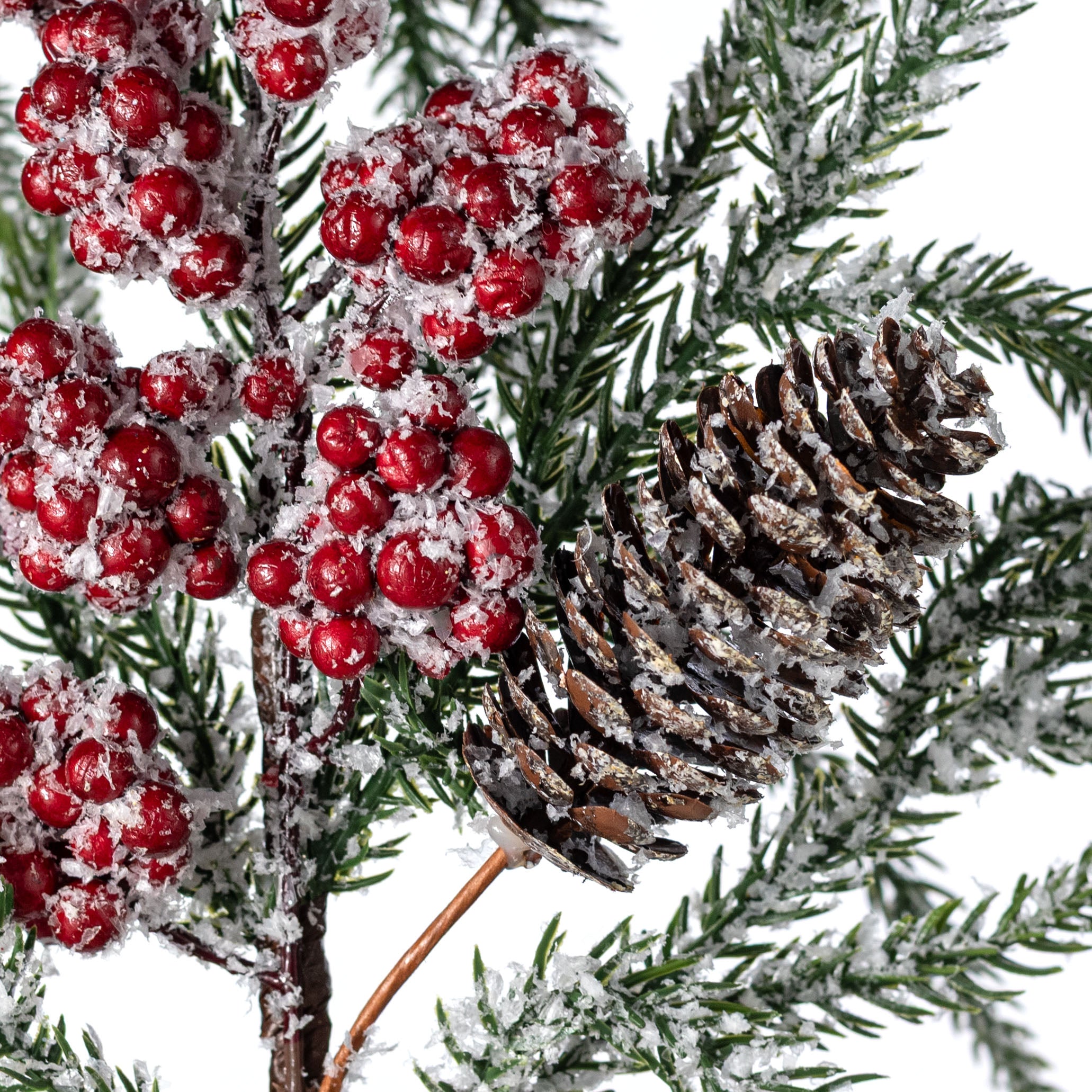 25" Frosted Pine, Berries and Pinecone Spray