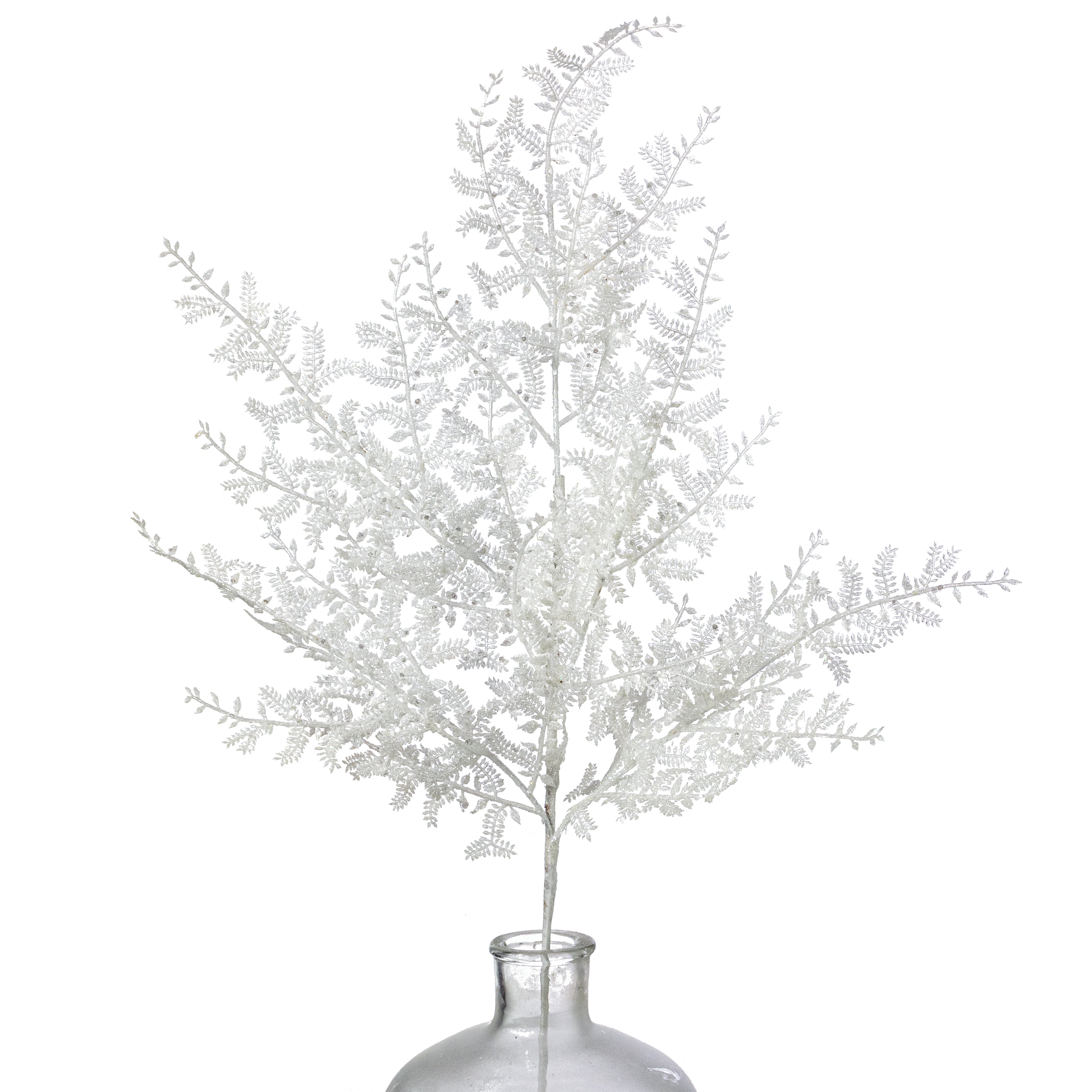 32" Glittered Fern Leaves Spray: White