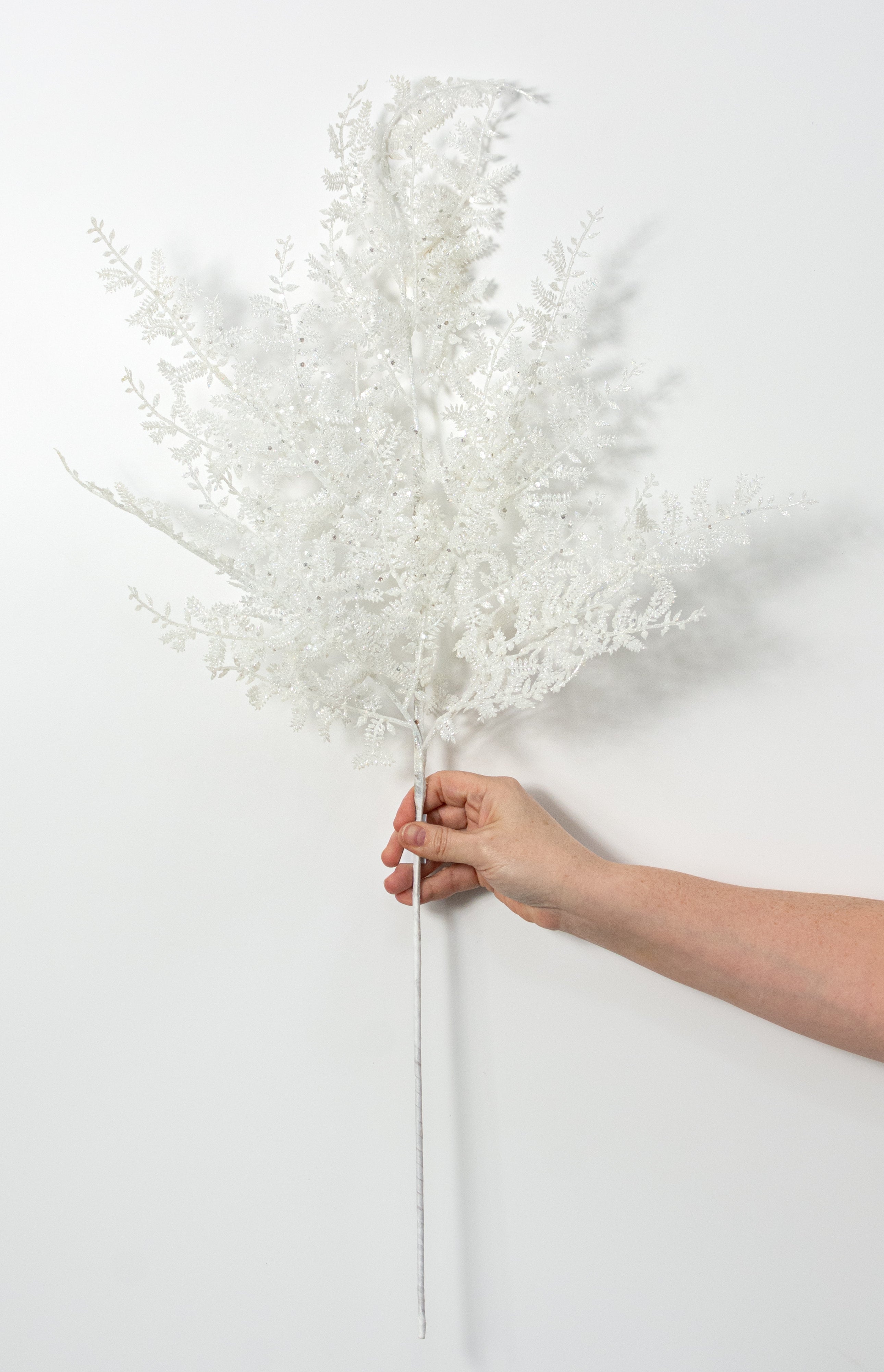 32" Glittered Fern Leaves Spray: White