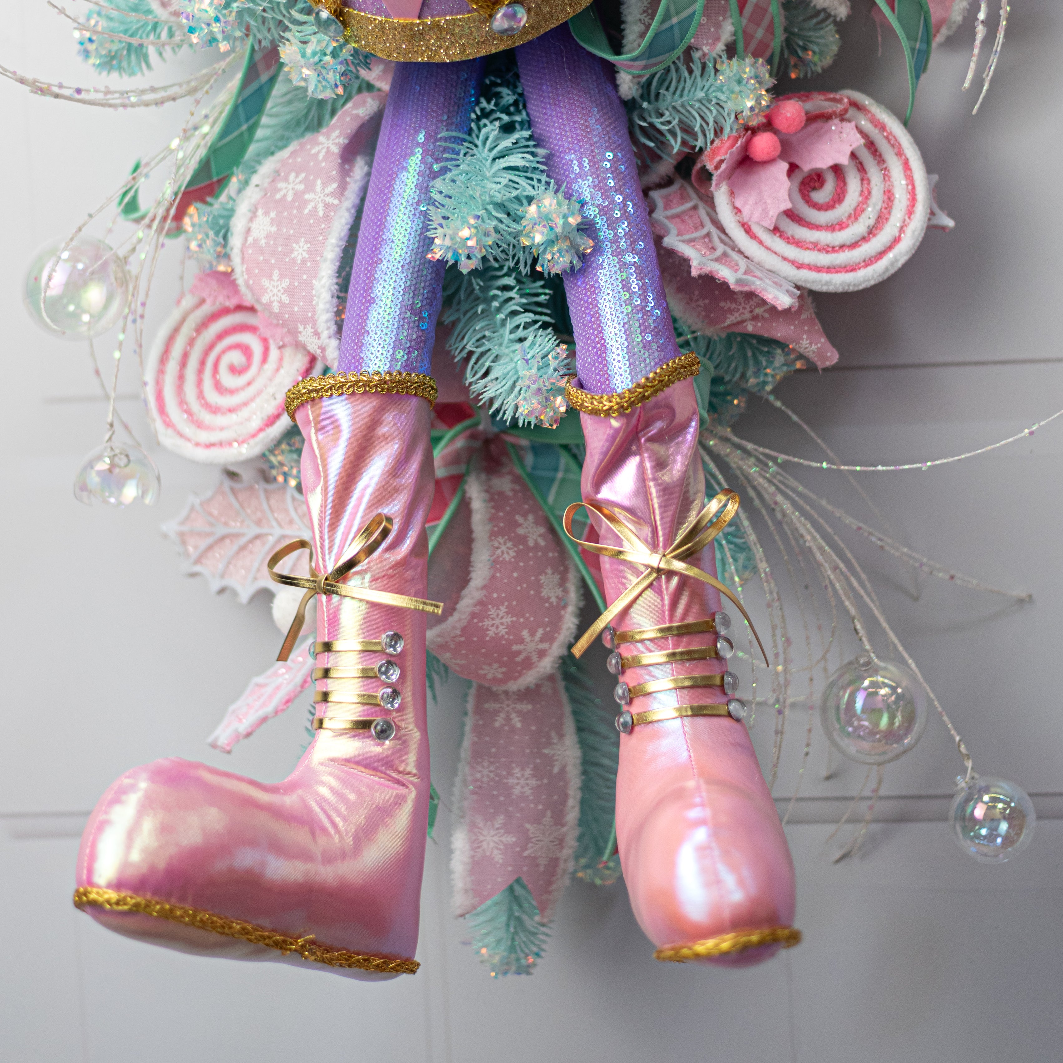 32" Sequins & Gloss Iridescent Nutcracker Legs Spray: Pink & Lavender