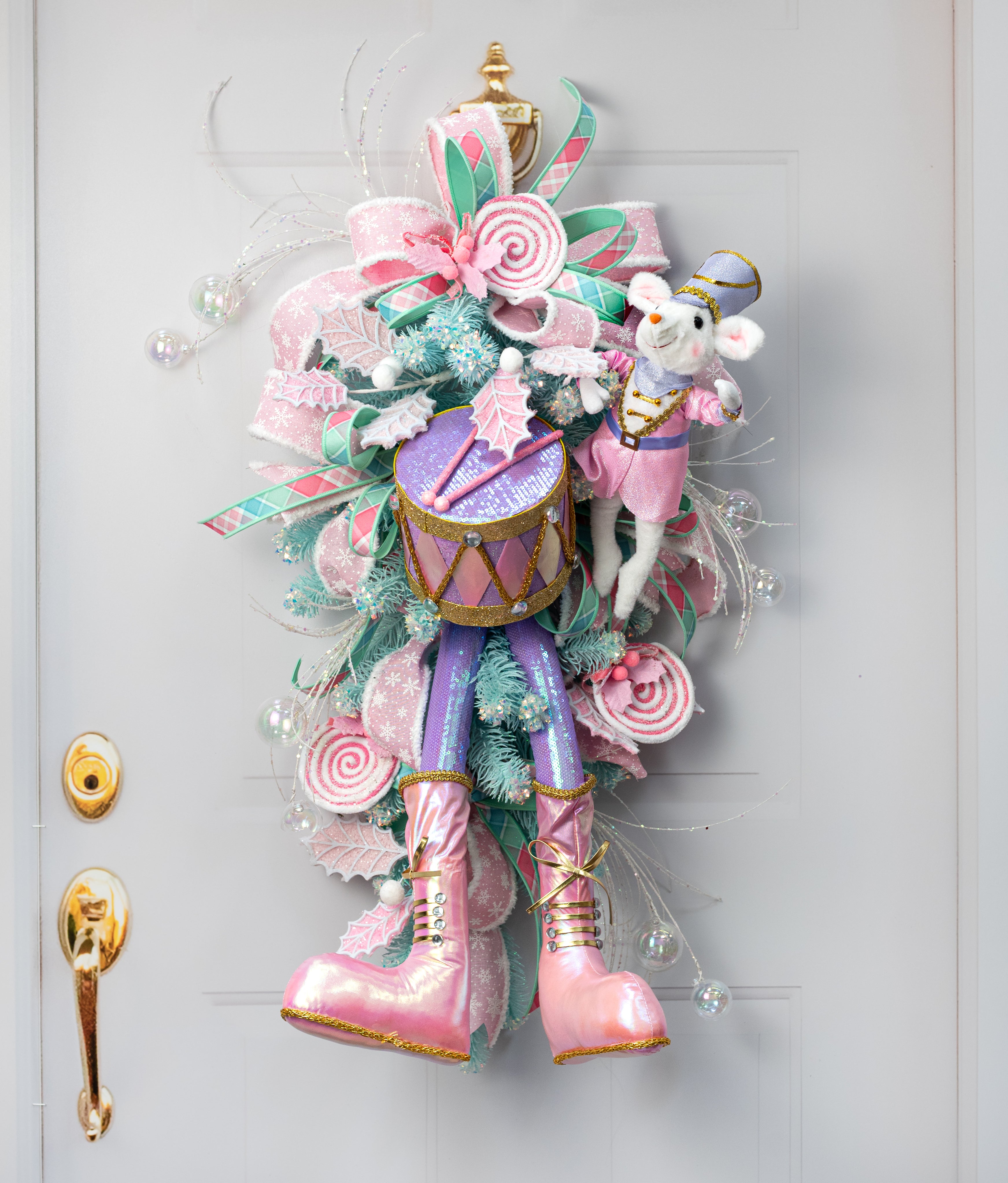 32" Sequins & Gloss Iridescent Nutcracker Legs Spray: Pink & Lavender