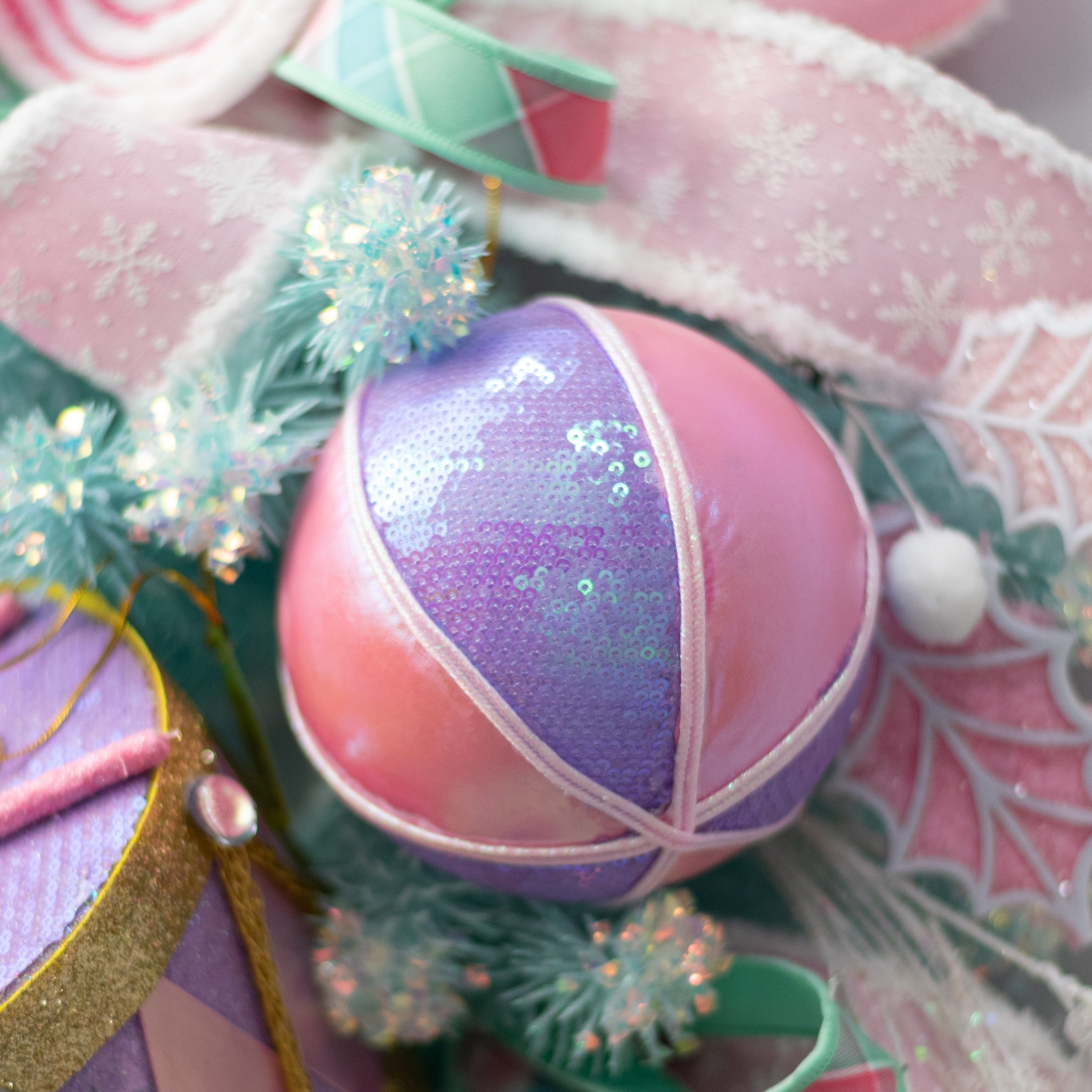 5" Sequins & Gloss Iridescent Ornament: Pink & Lavender