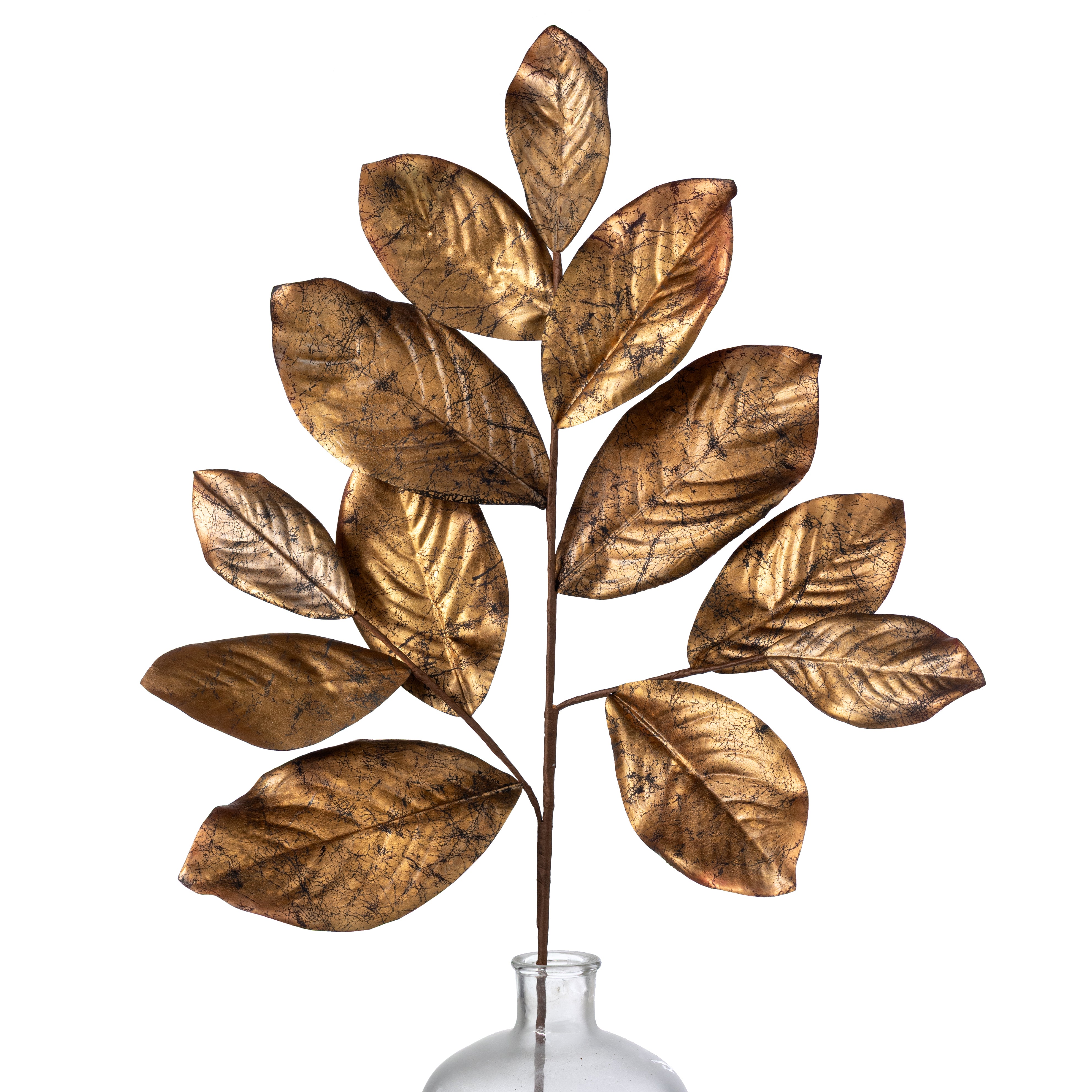 37" Metallic Magnolia Leaf Branch: Antique Gold