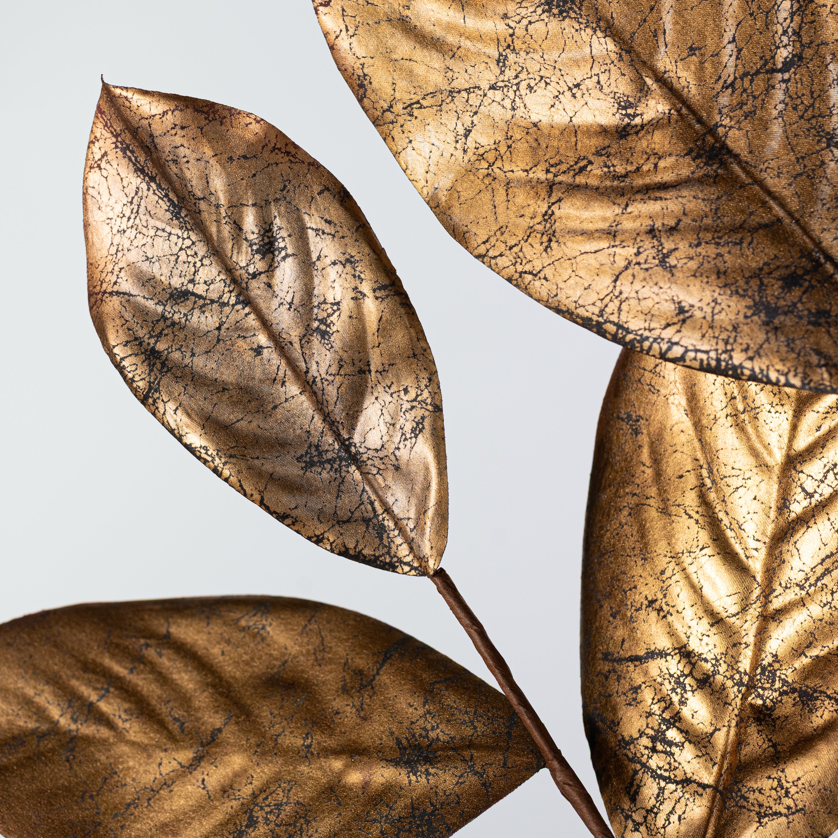 37" Metallic Magnolia Leaf Branch: Antique Gold
