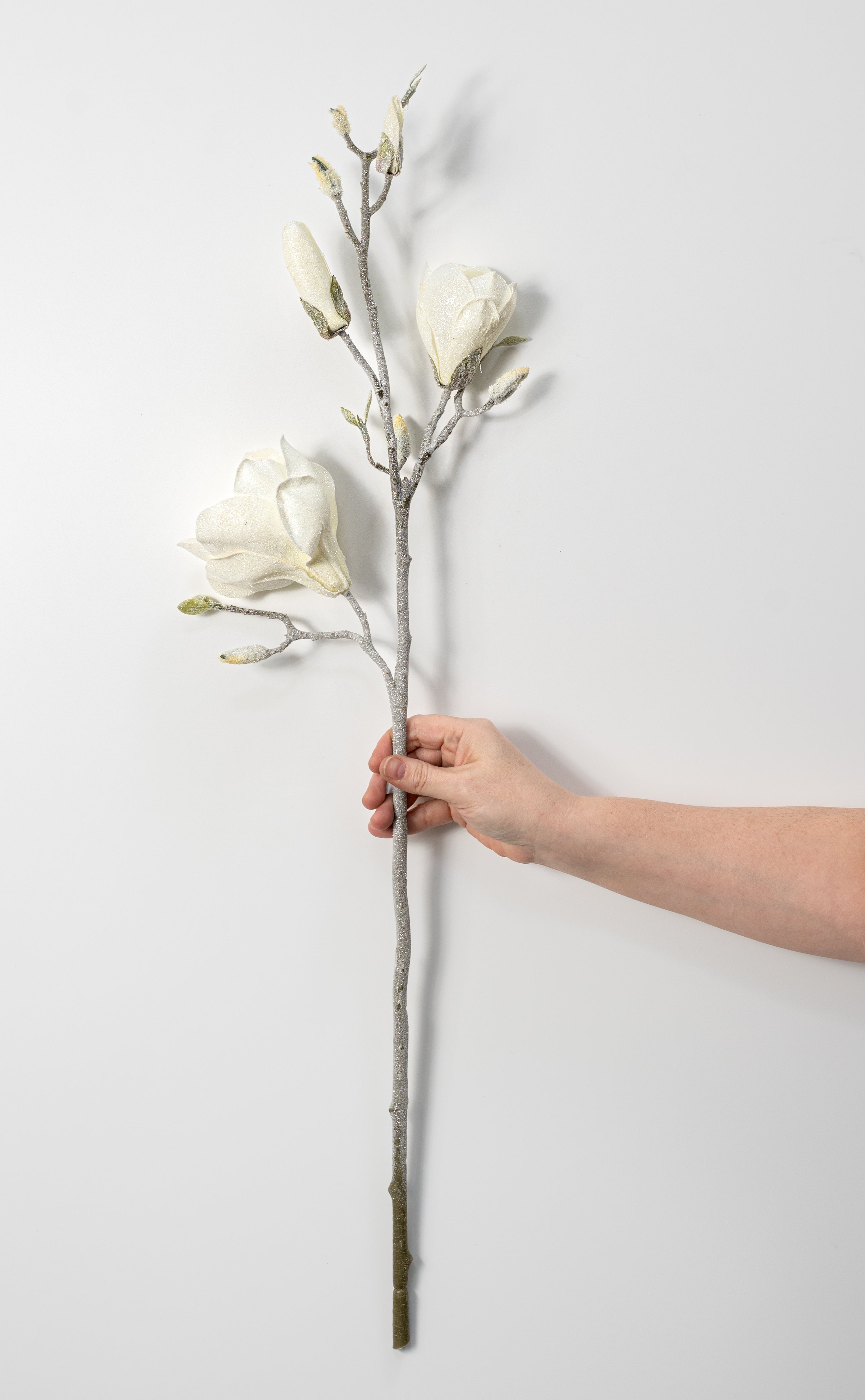 32" Frosted Magnolia Flower & Bud Spray