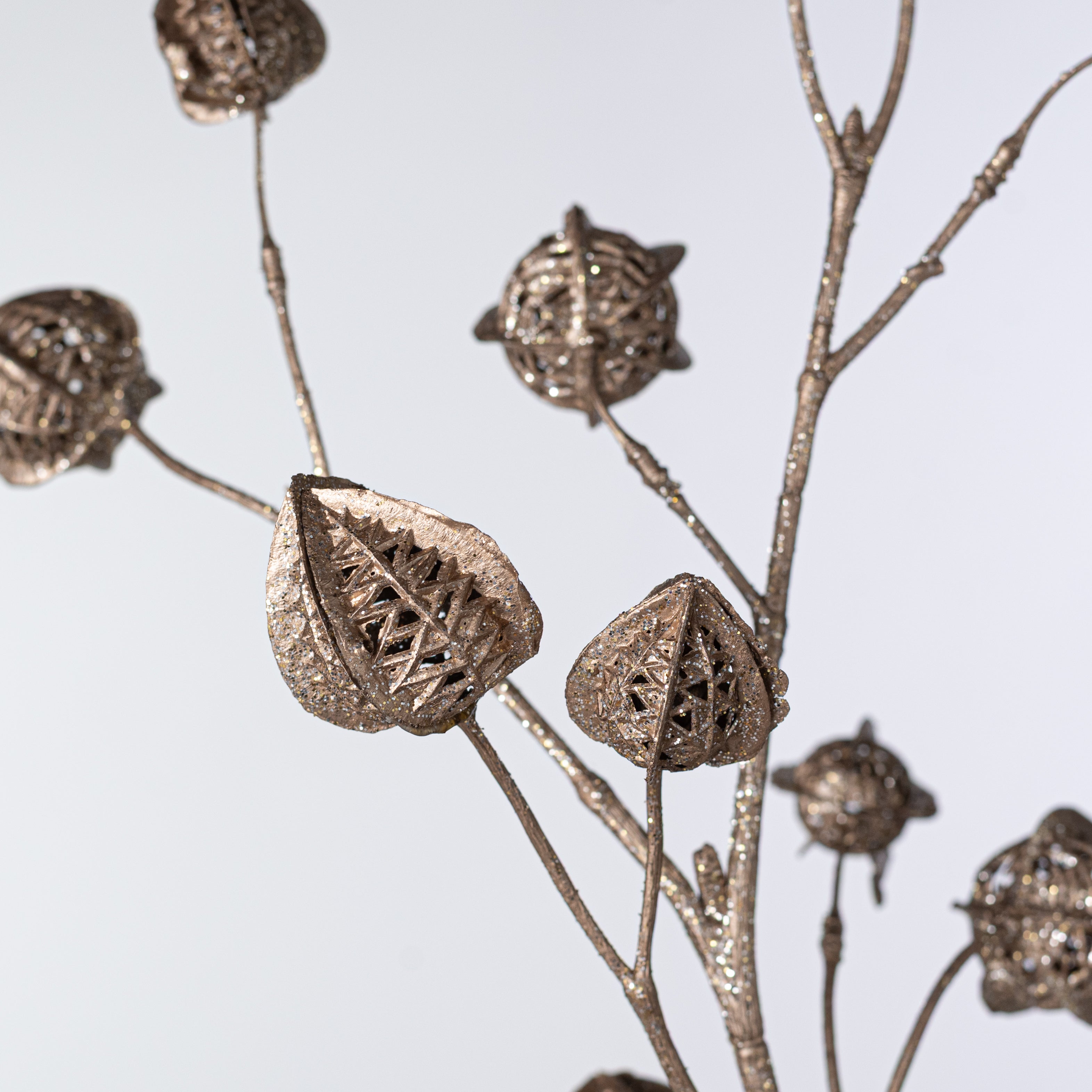 30" Glittered Chinese Lantern Spray: Champagne Gold