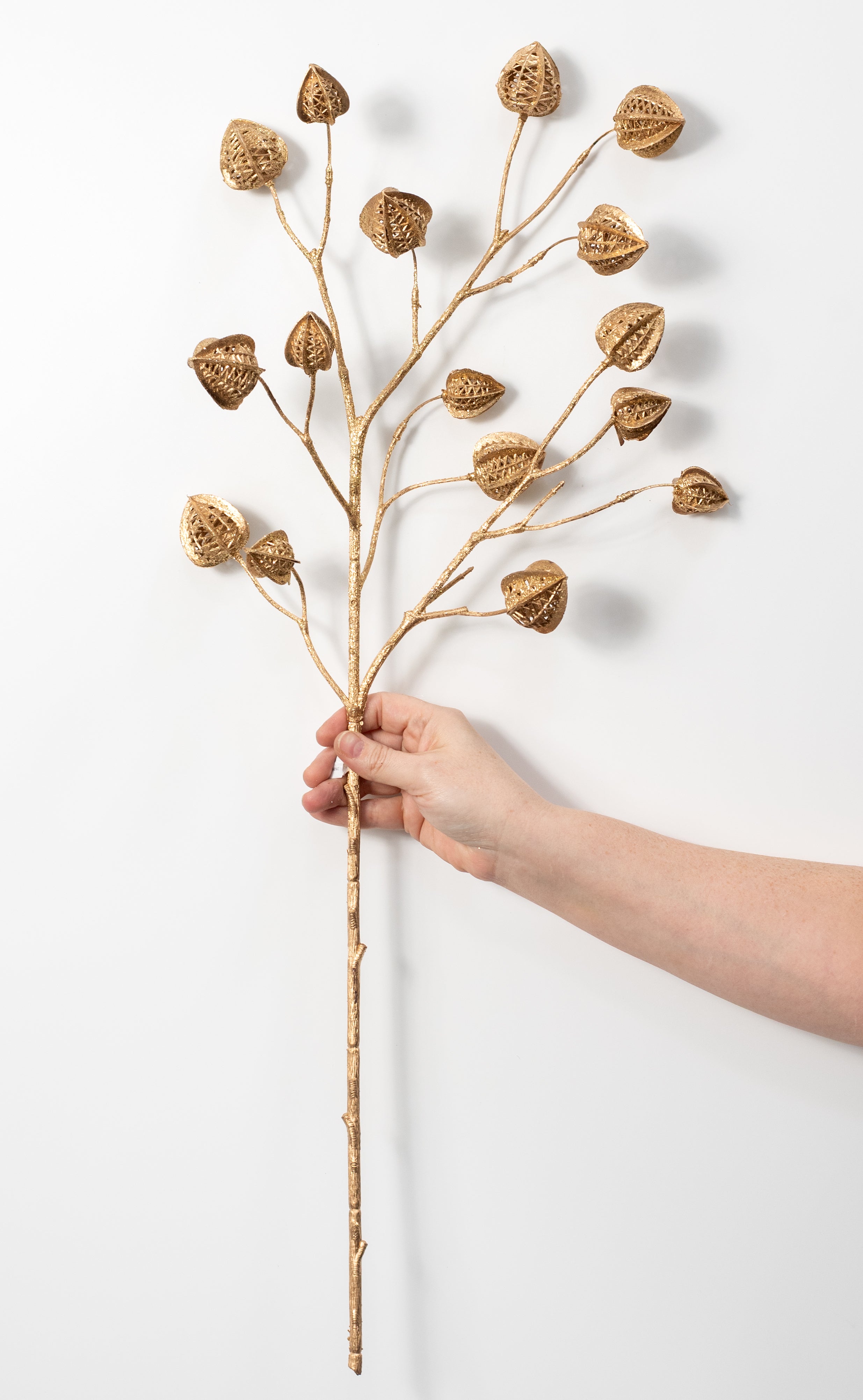 30" Glittered Chinese Lantern Spray: Metallic Gold
