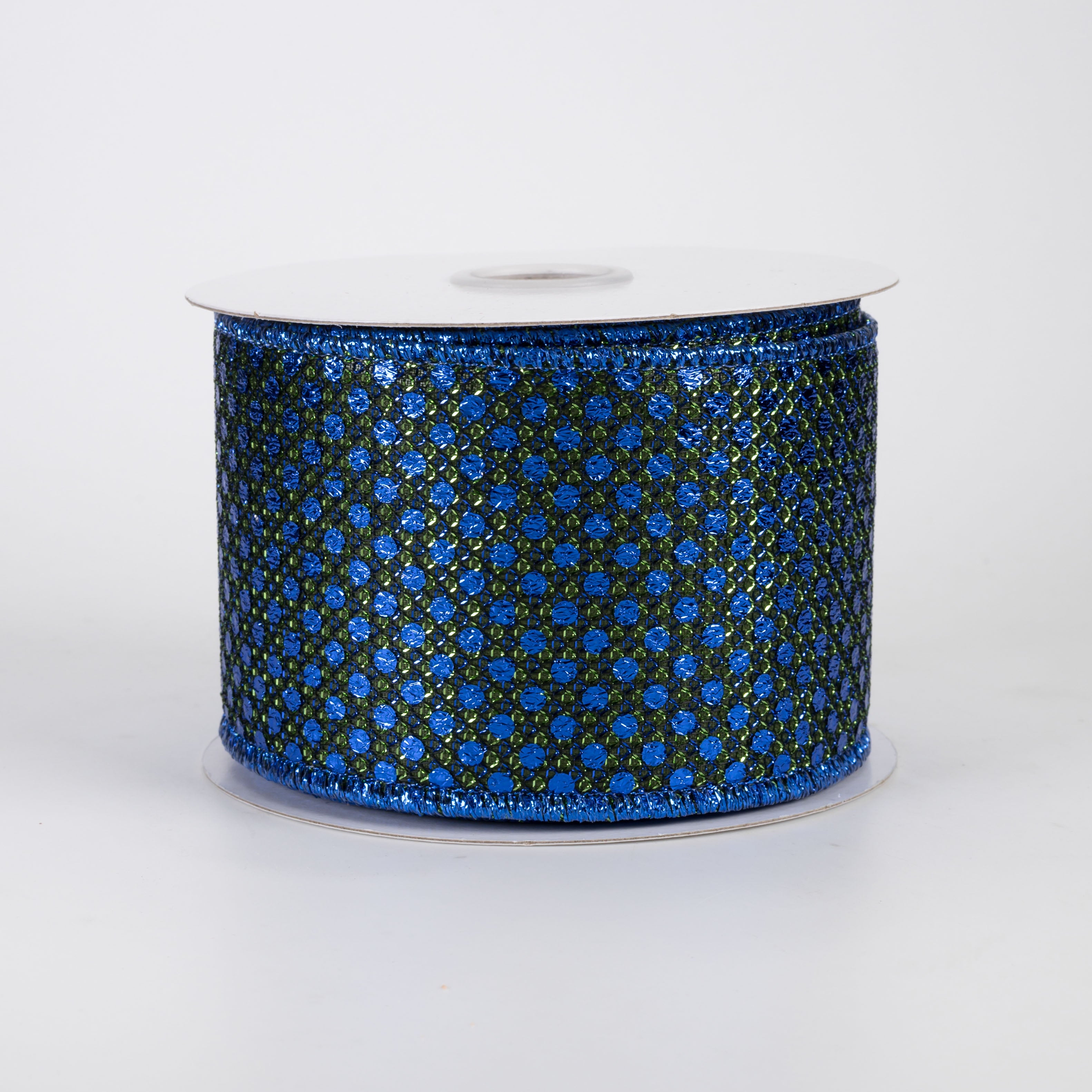 2.5" Metallic Dragon Scale Dots Ribbon: Moss & Royal Blue (10 Yards)