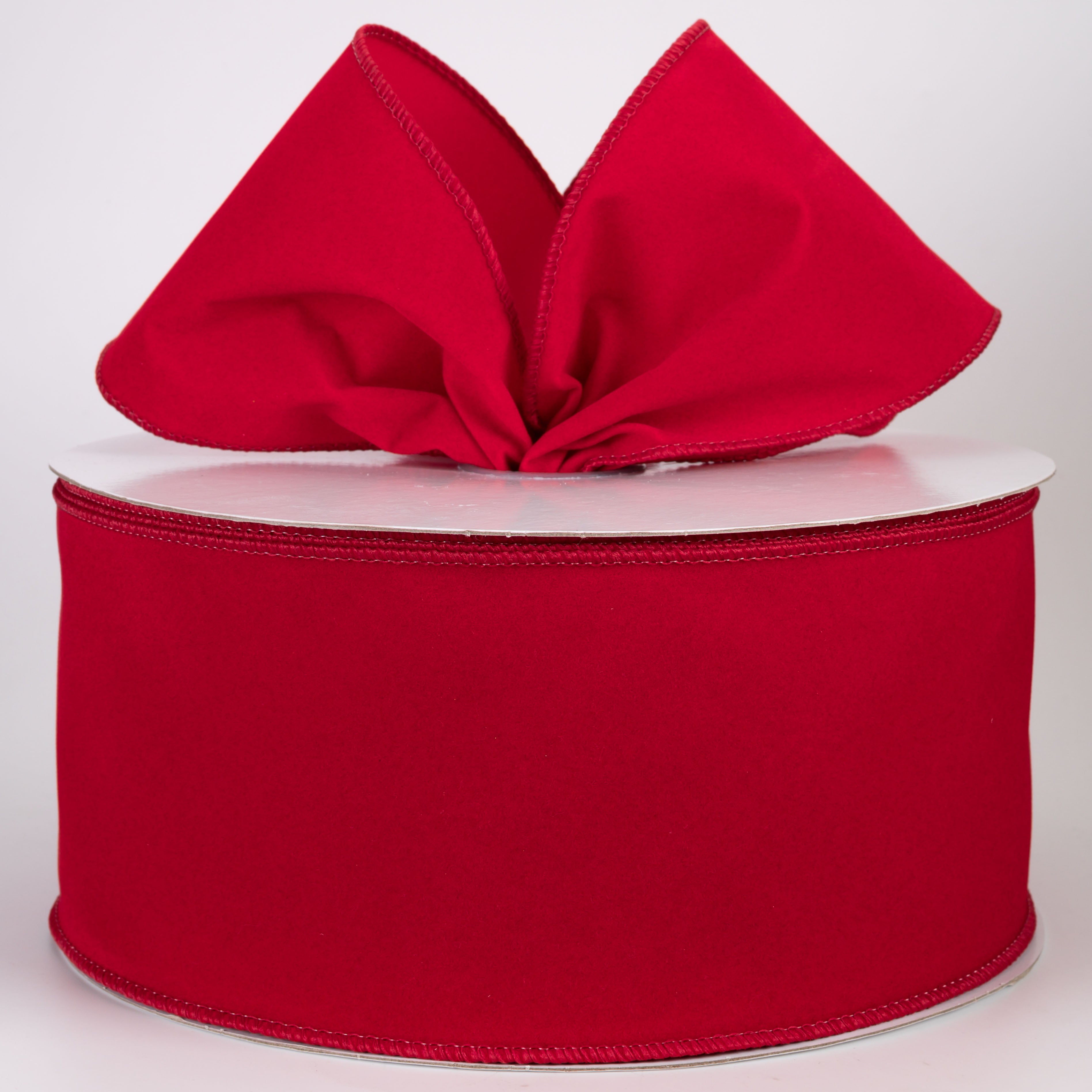 4" Stitched Edge Velvet Ribbon: Holiday Red (50 Yards)