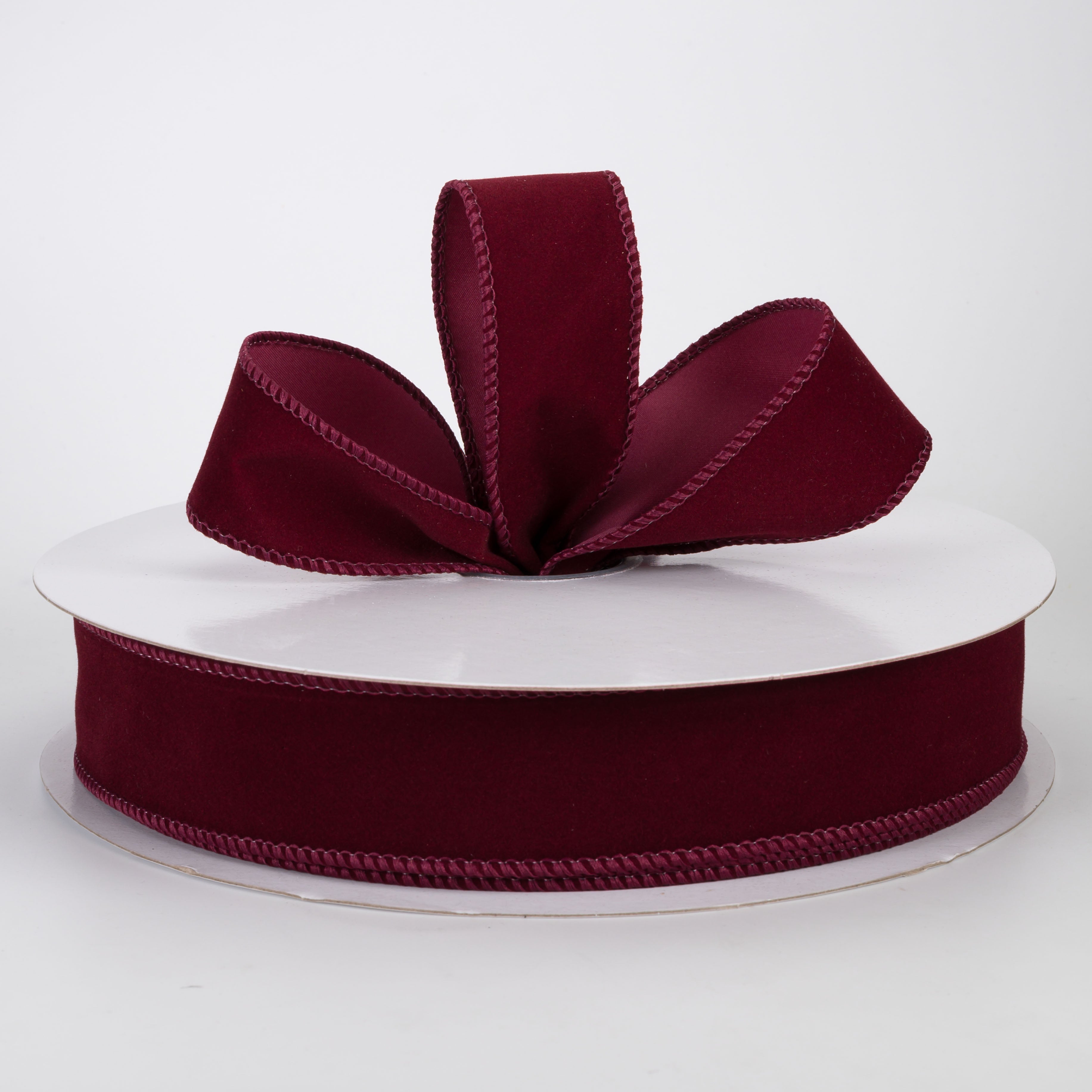 1.5" Stitched Edge Velvet Ribbon: Burgundy (50 Yards)