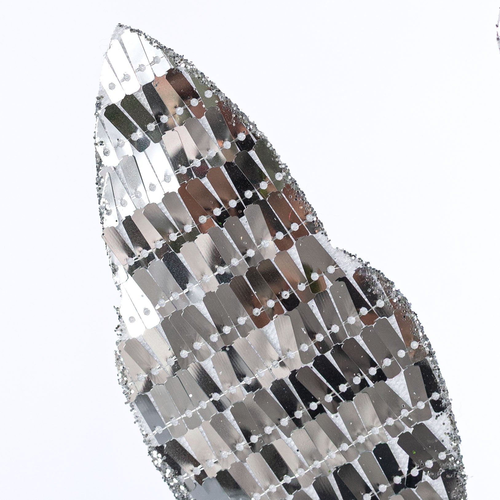 29" Sequin Fabric Leaf Spray: Silver