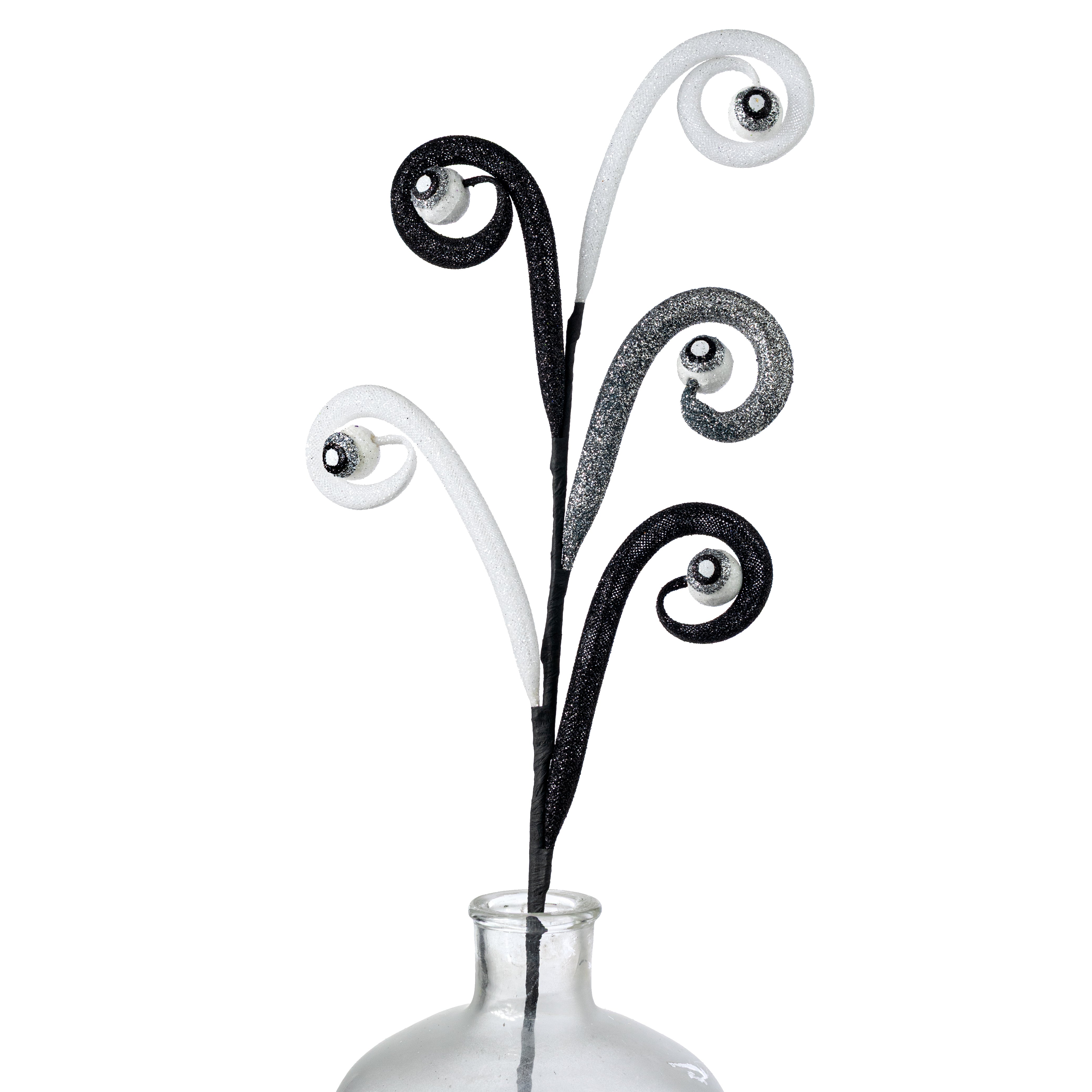27" Eyeballs Spiral Curly Spray: Black, White & Grey