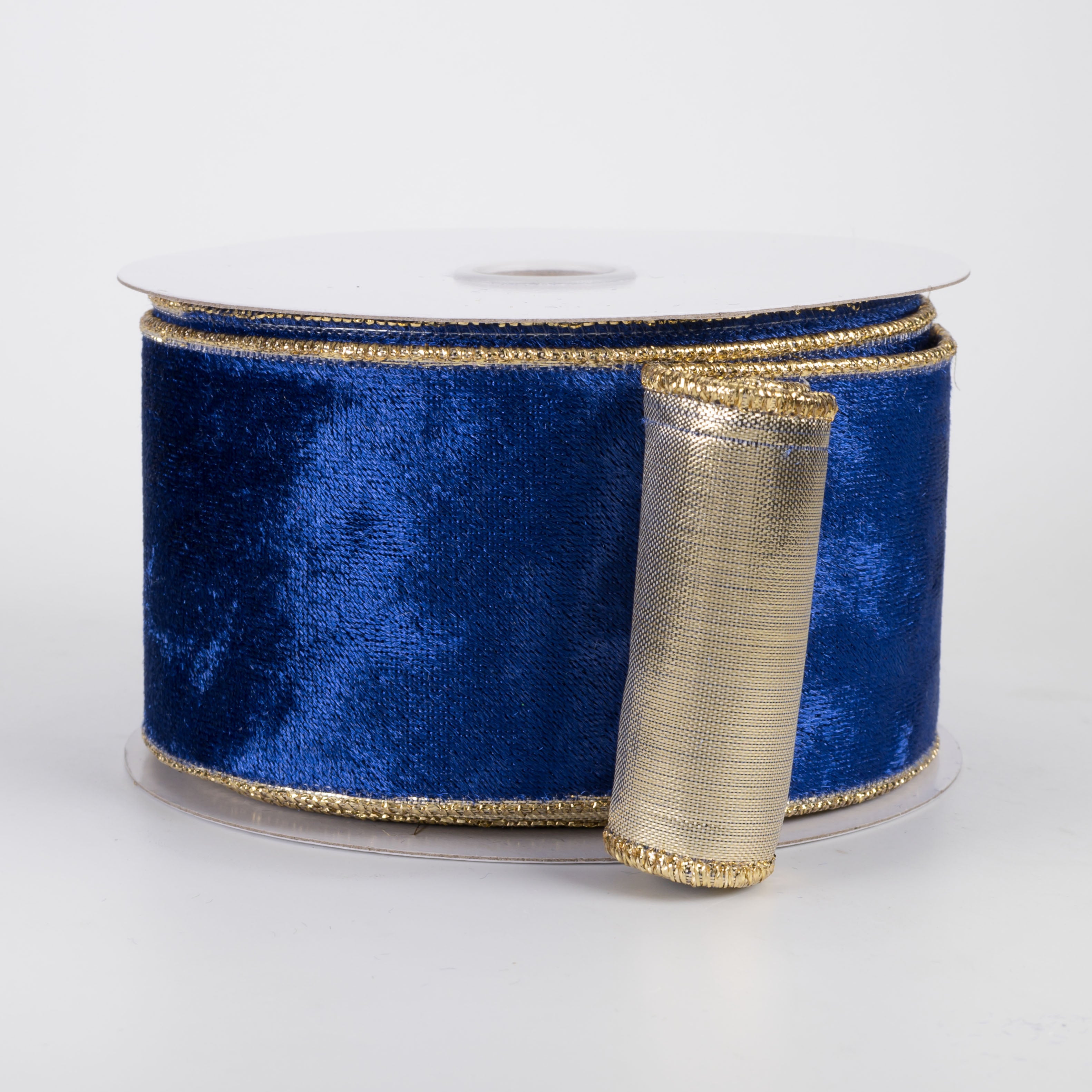 2.5" Lush Velvet Metallic Backed Ribbon: Deep Blue & Gold (10 Yards)