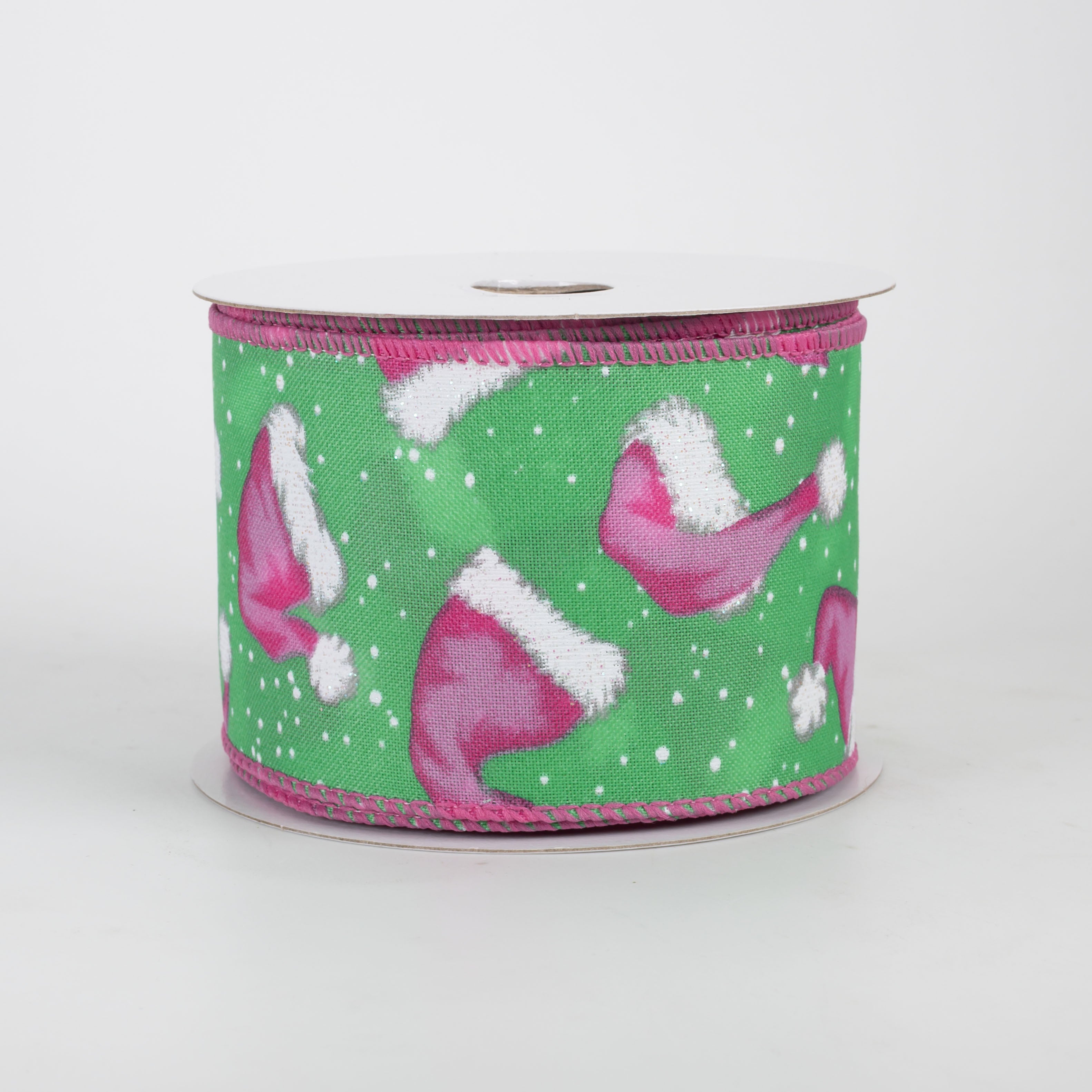 2.5" Santa Hats in Snow Satin Ribbon: Mint Green & Pink (10 Yards)