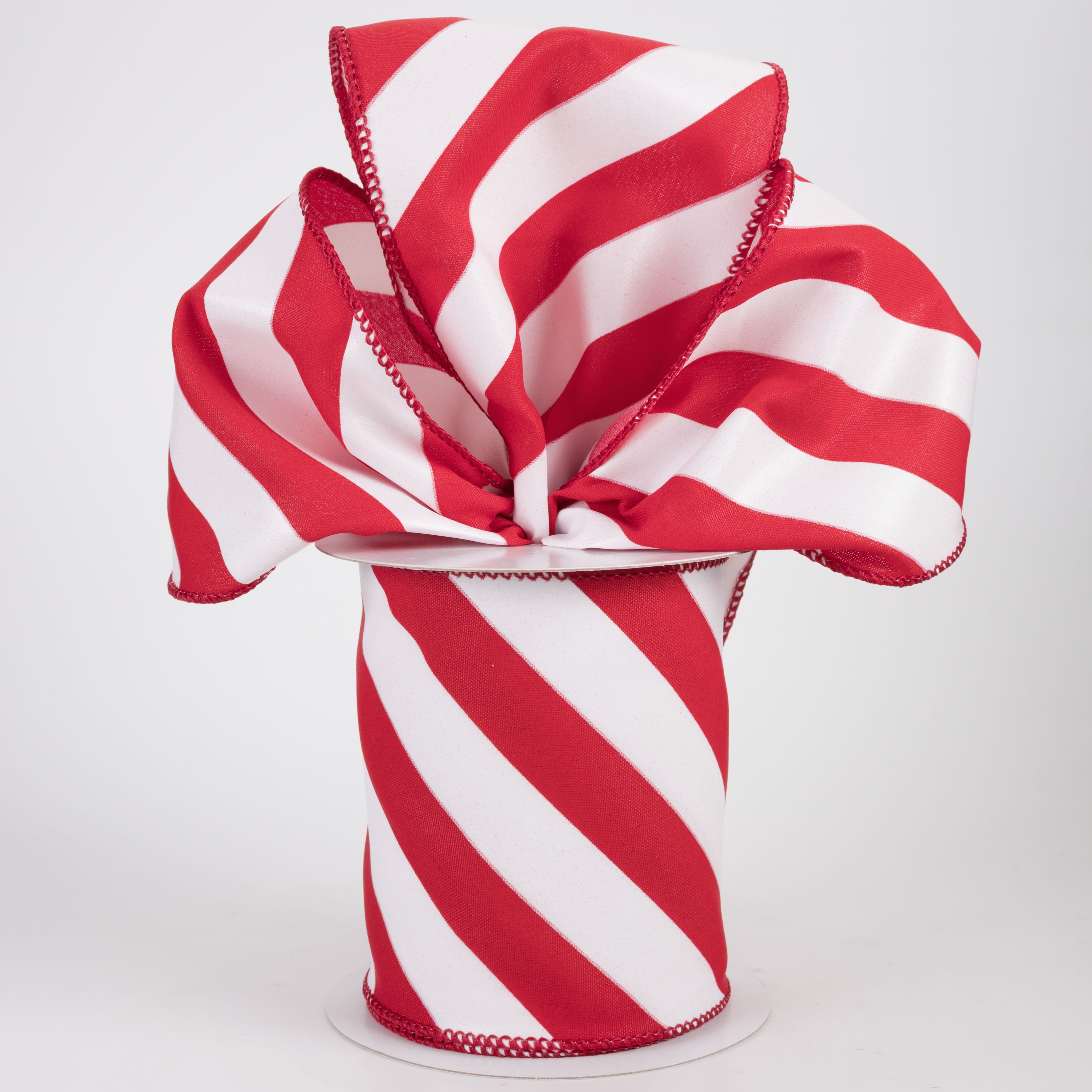 4" Big Candy Cane Stripe Satin Ribbon: Red & White (10 Yards)
