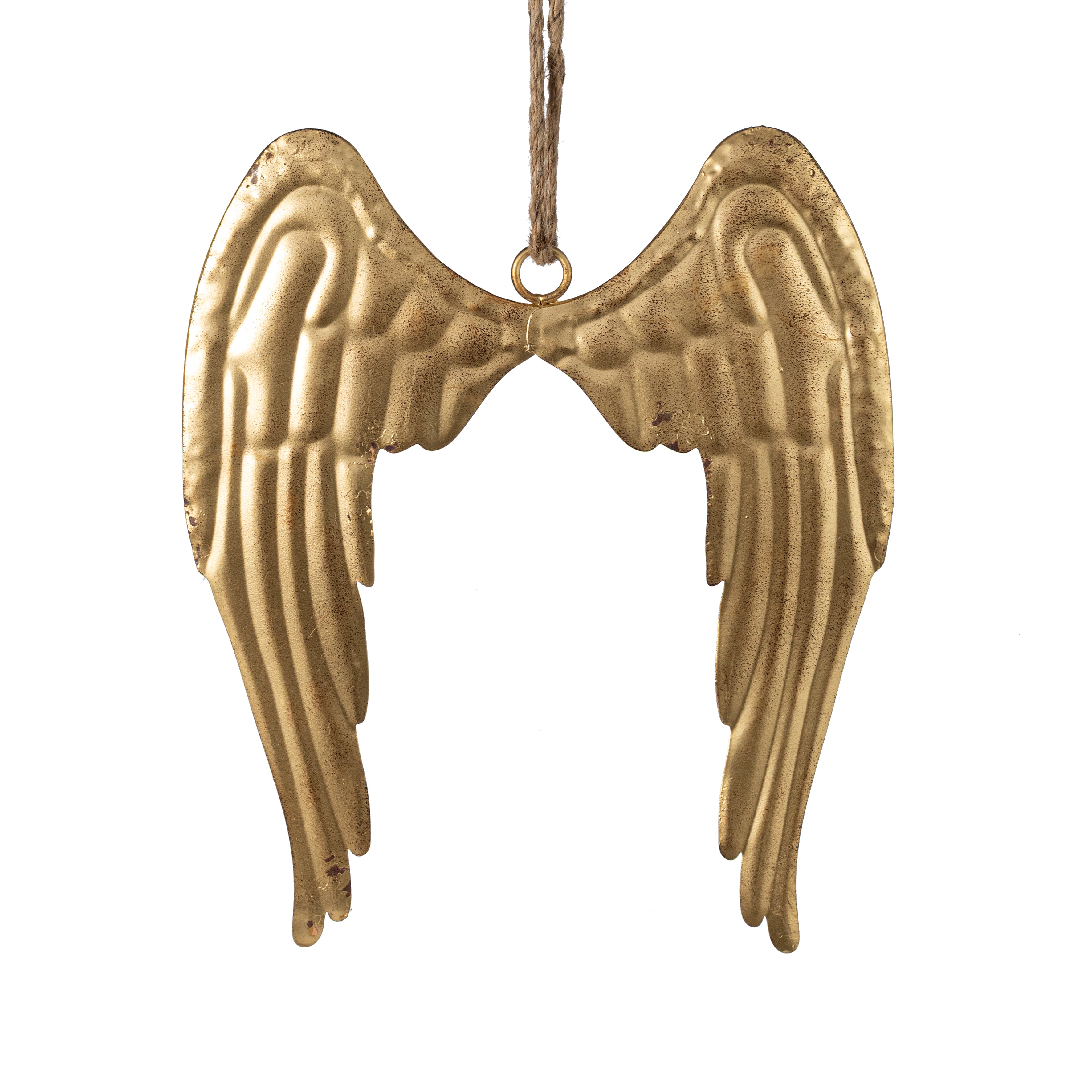 13" Distressed Metal Angel Wings: Antique Gold