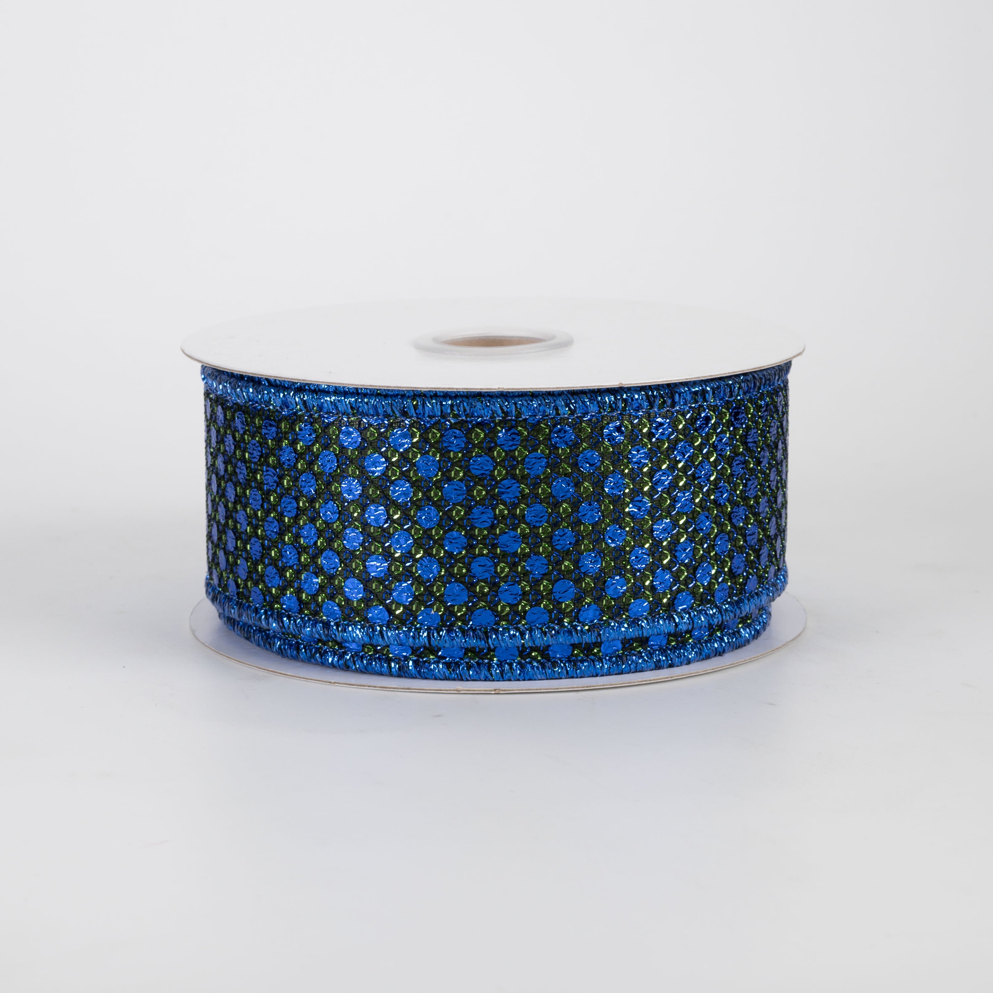 1.5" Metallic Dragon Scale Dots Ribbon: Moss & Royal Blue (10 Yards)