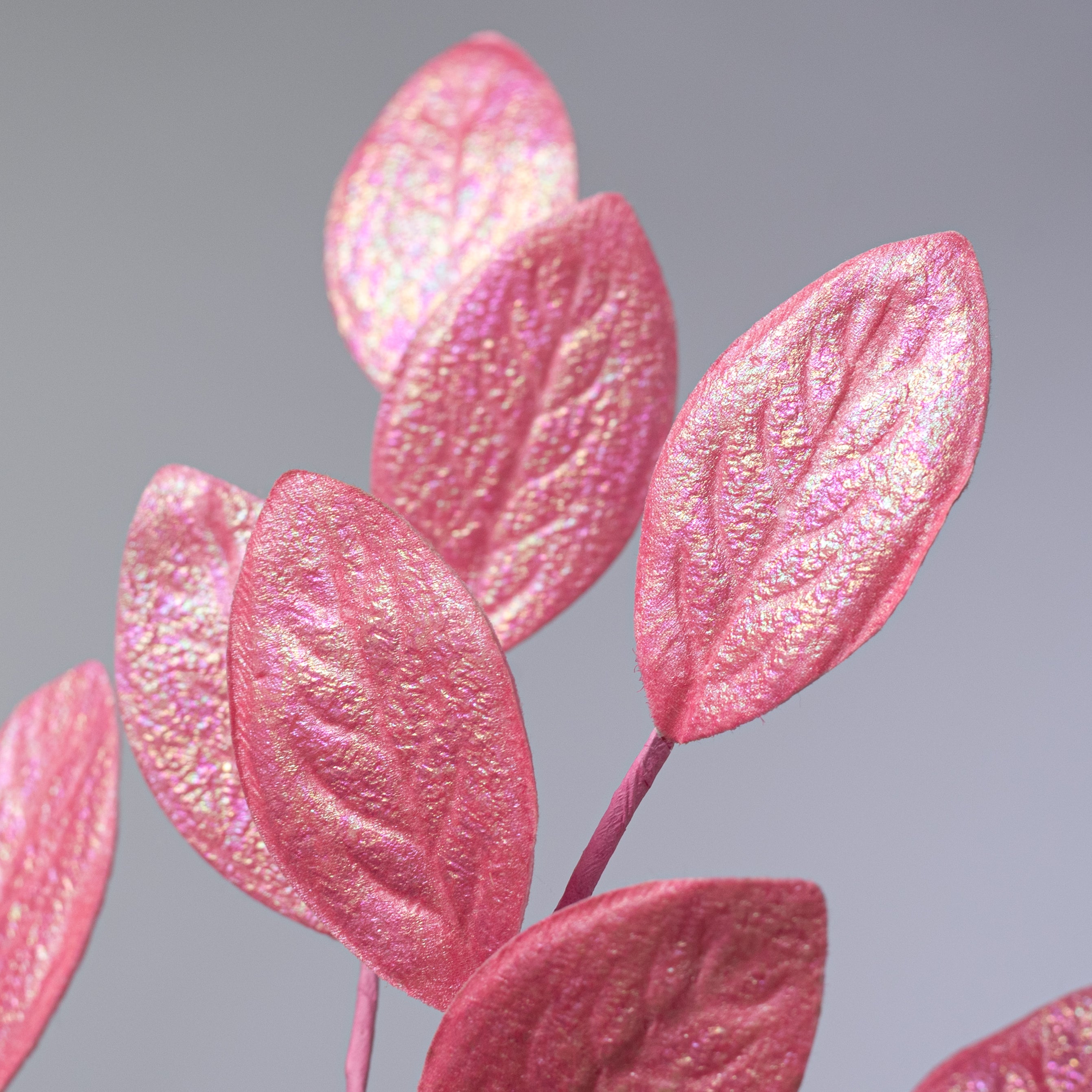 30" Glossy Iridescent Leaves Spray: Pink