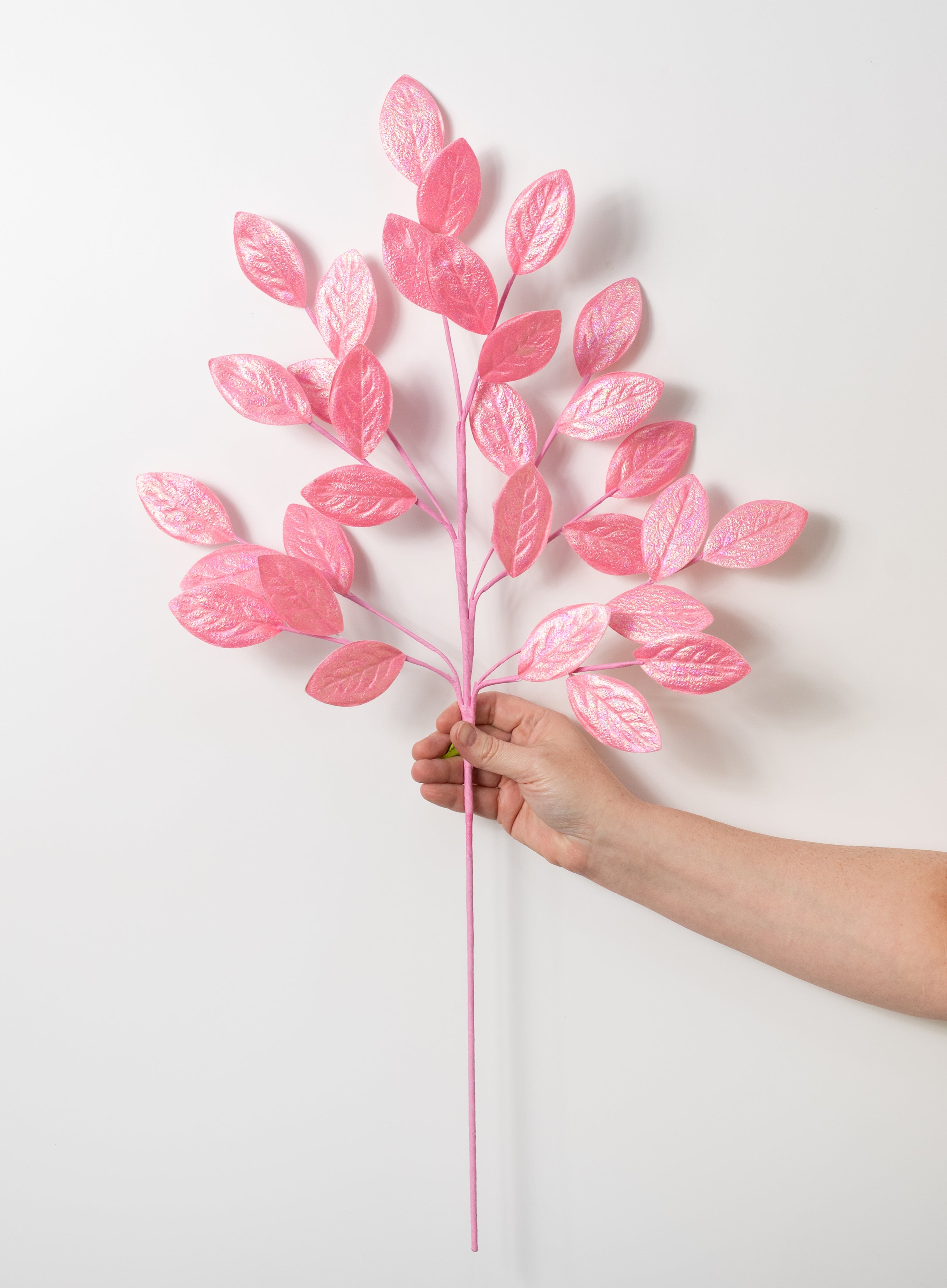 30" Glossy Iridescent Leaves Spray: Pink