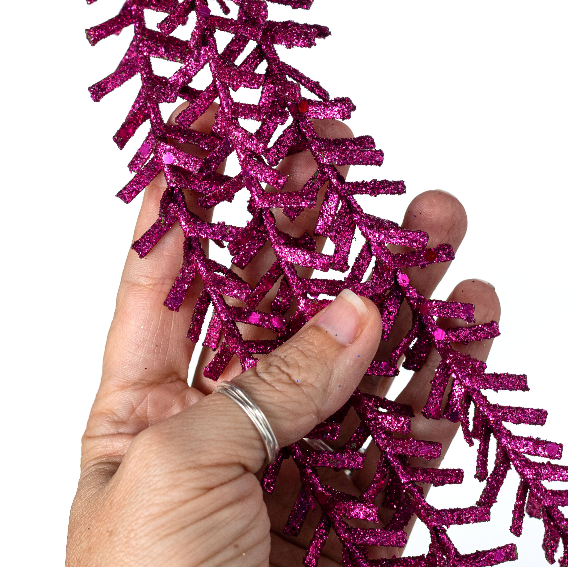 48" Glittered Pine Hanging Spray: Fuchsia Pink