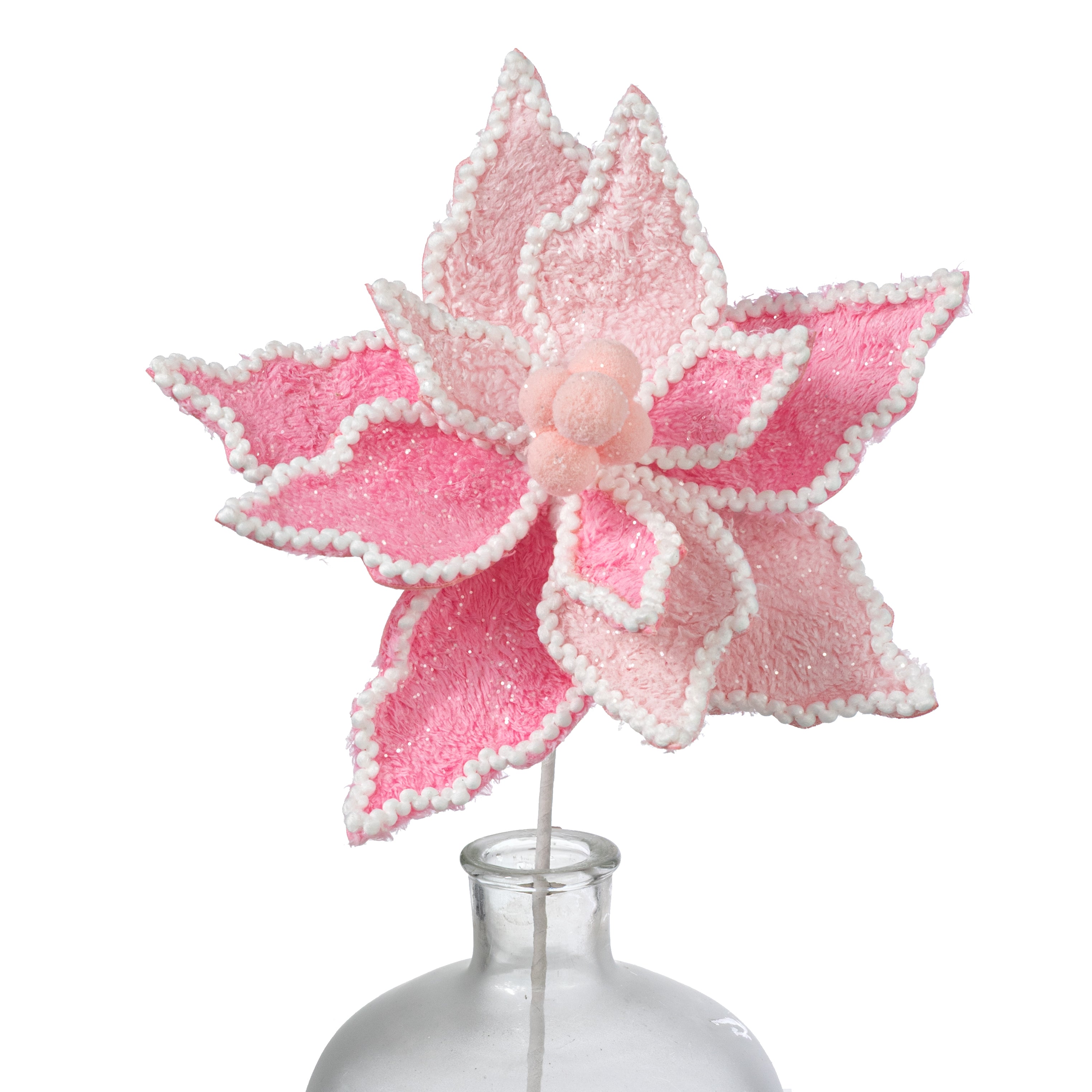 11" x 24" Fuzzy Fabric Poinsettia Pick: Pink & White