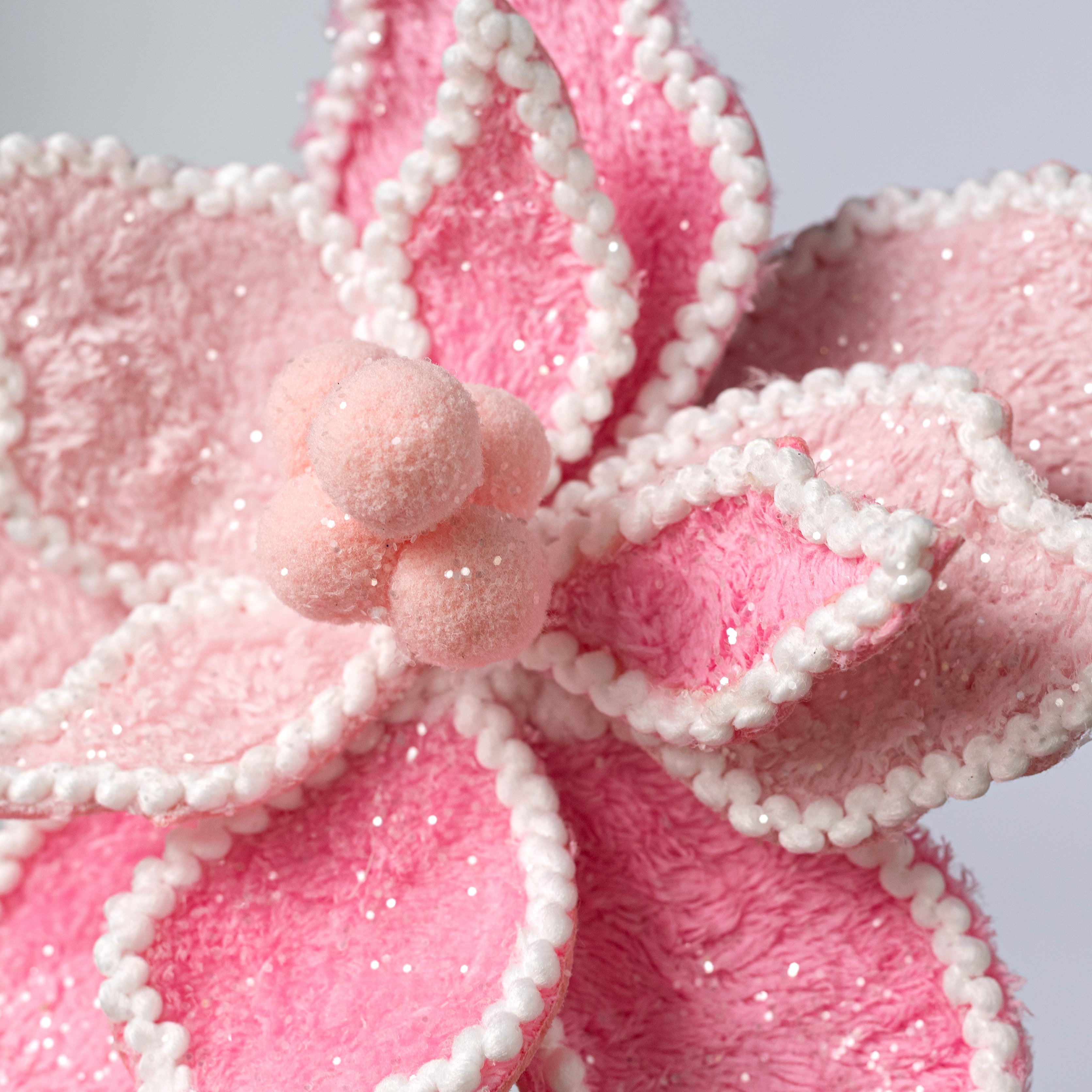 11" x 24" Fuzzy Fabric Poinsettia Pick: Pink & White