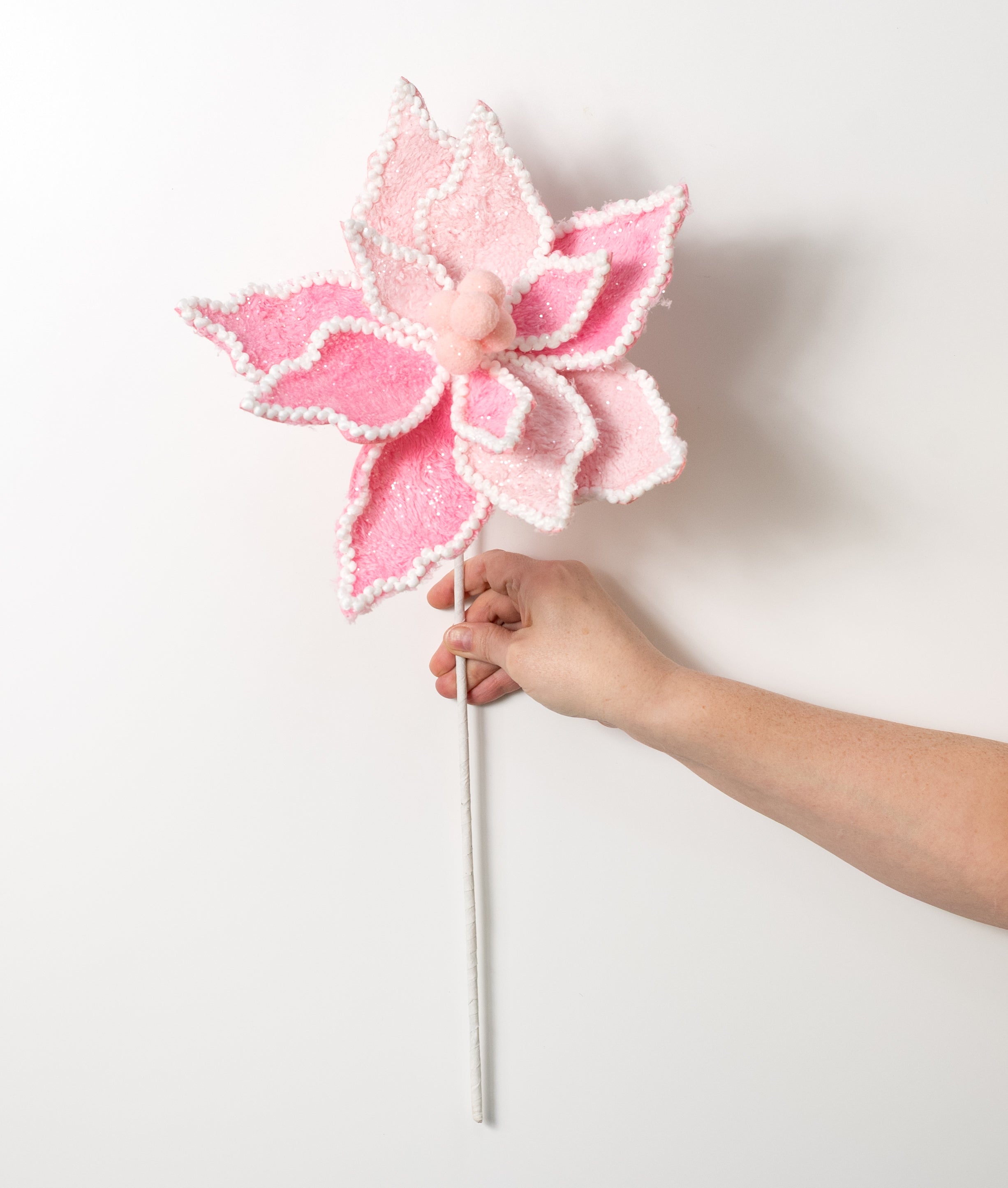 11" x 24" Fuzzy Fabric Poinsettia Pick: Pink & White