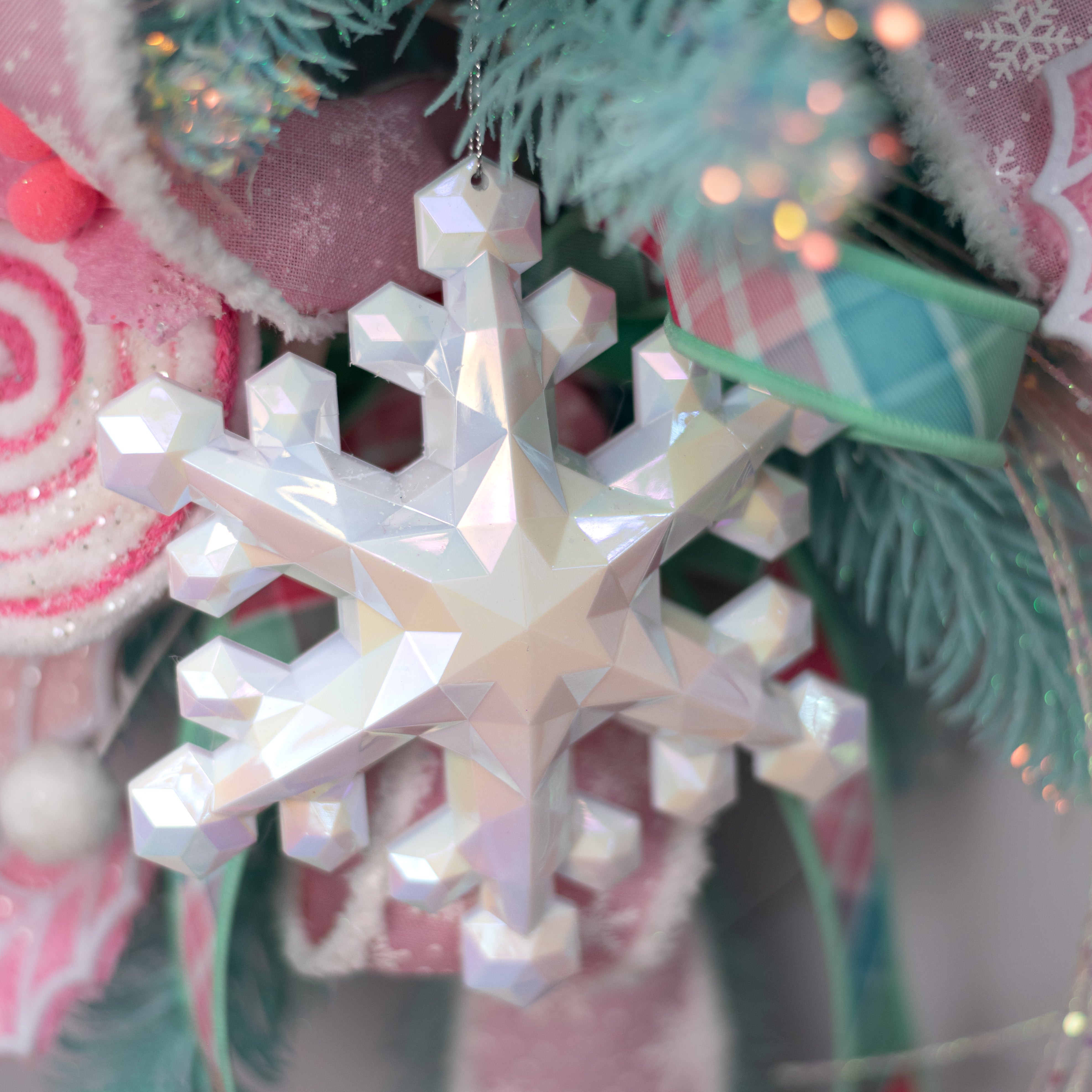 6" Snowflake Ornament: Iridescent White
