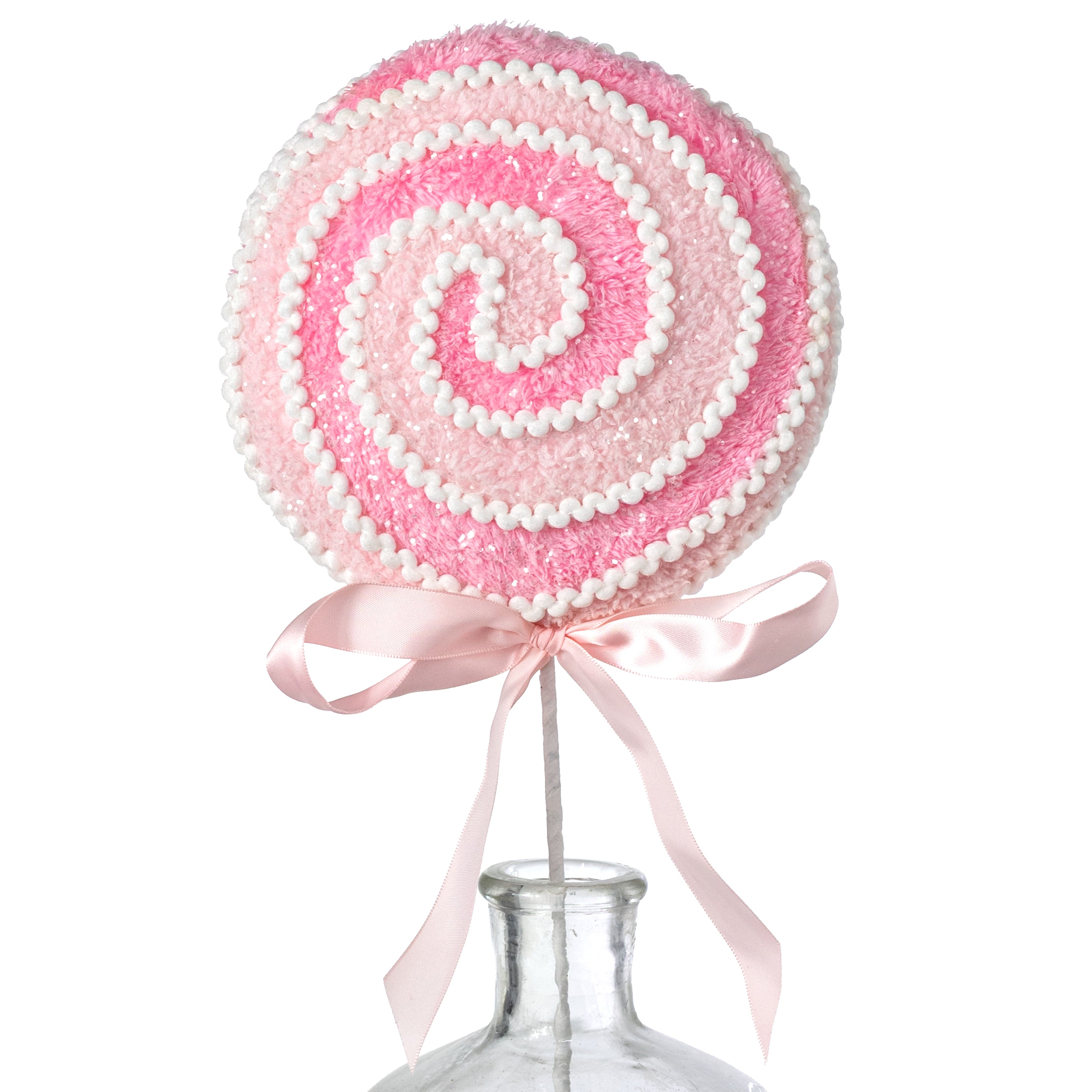 6.5" x 21" Fuzzy Fabric & Trim Lollipop Spray: Pink & White