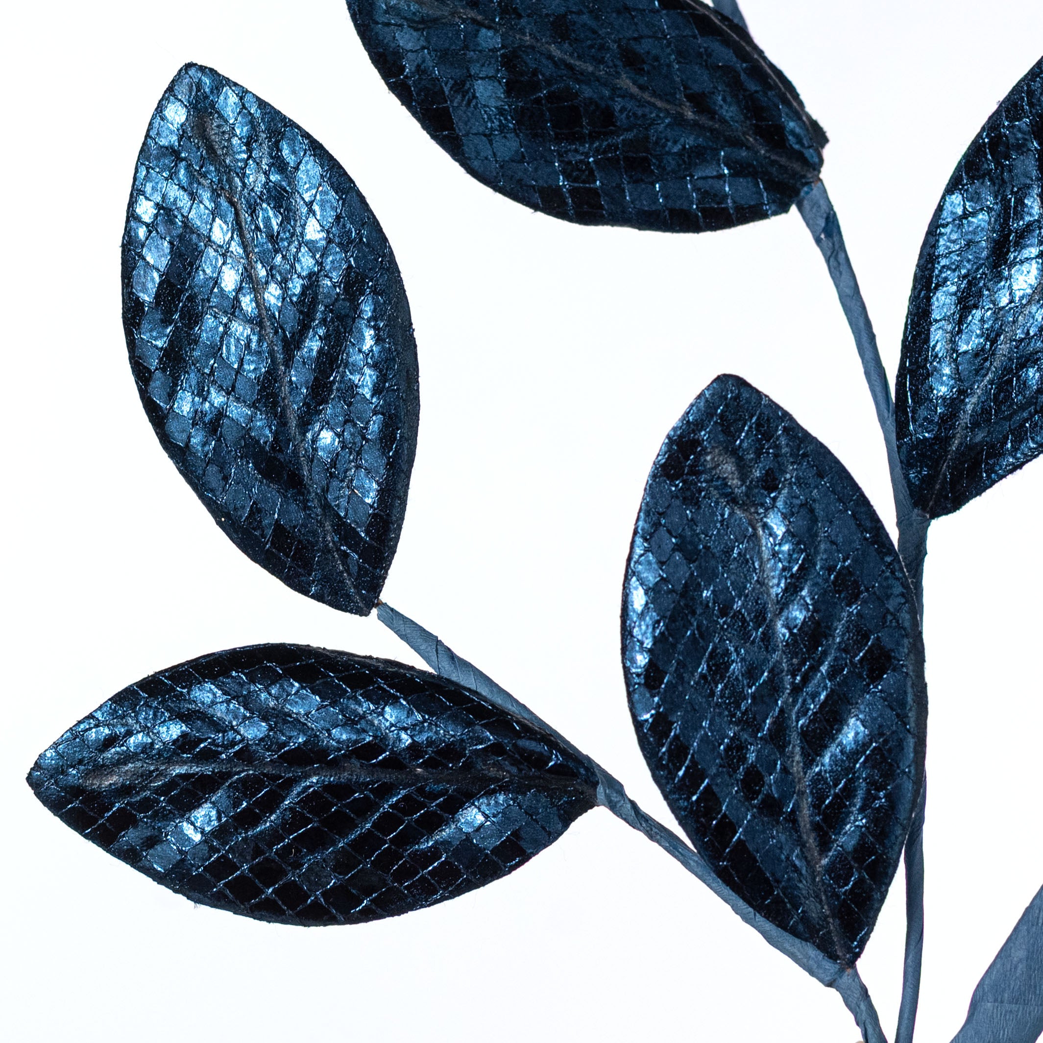 30" Metallic Snakeskin Leaves Spray: Navy Blue