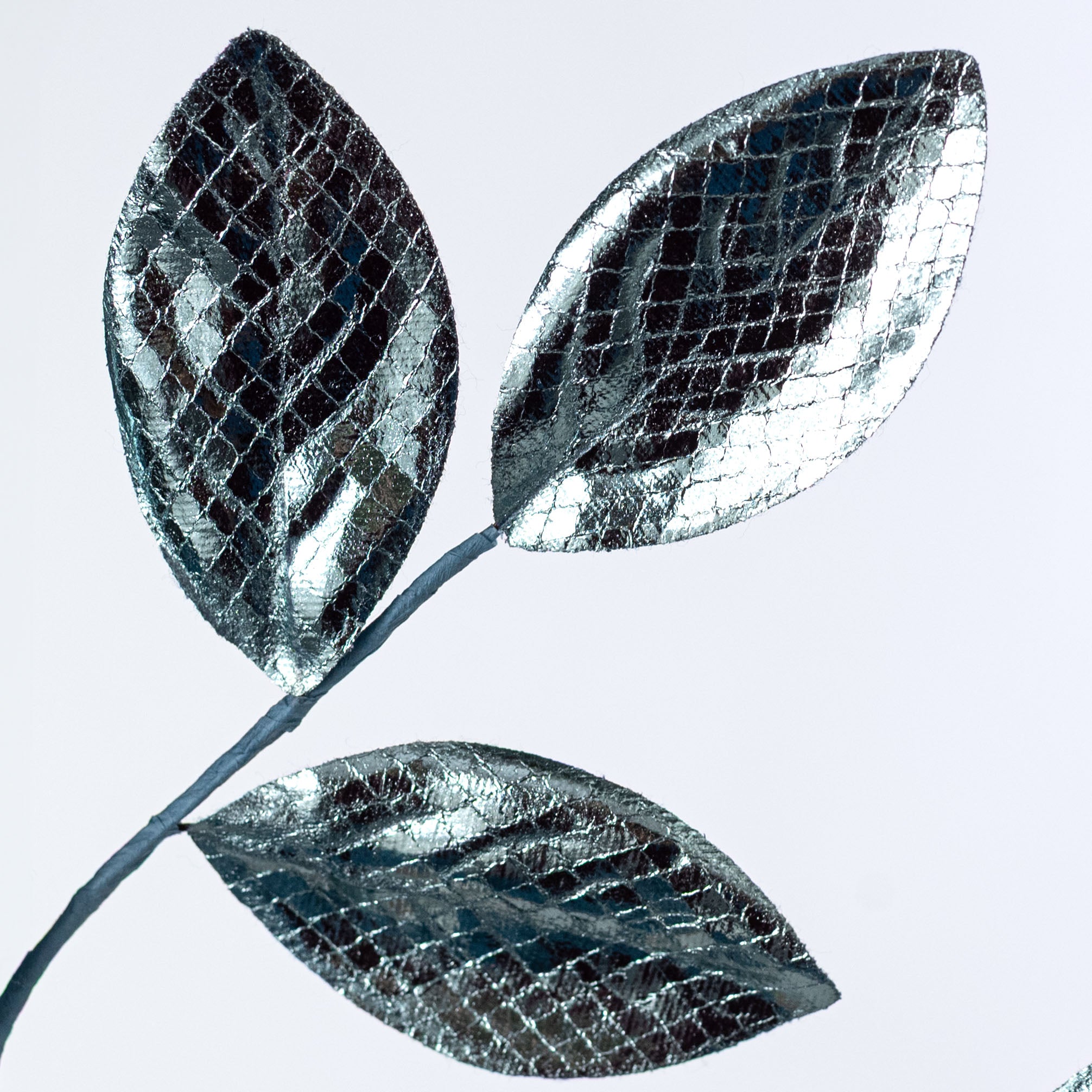 30" Metallic Snakeskin Leaves Spray: Ice Blue