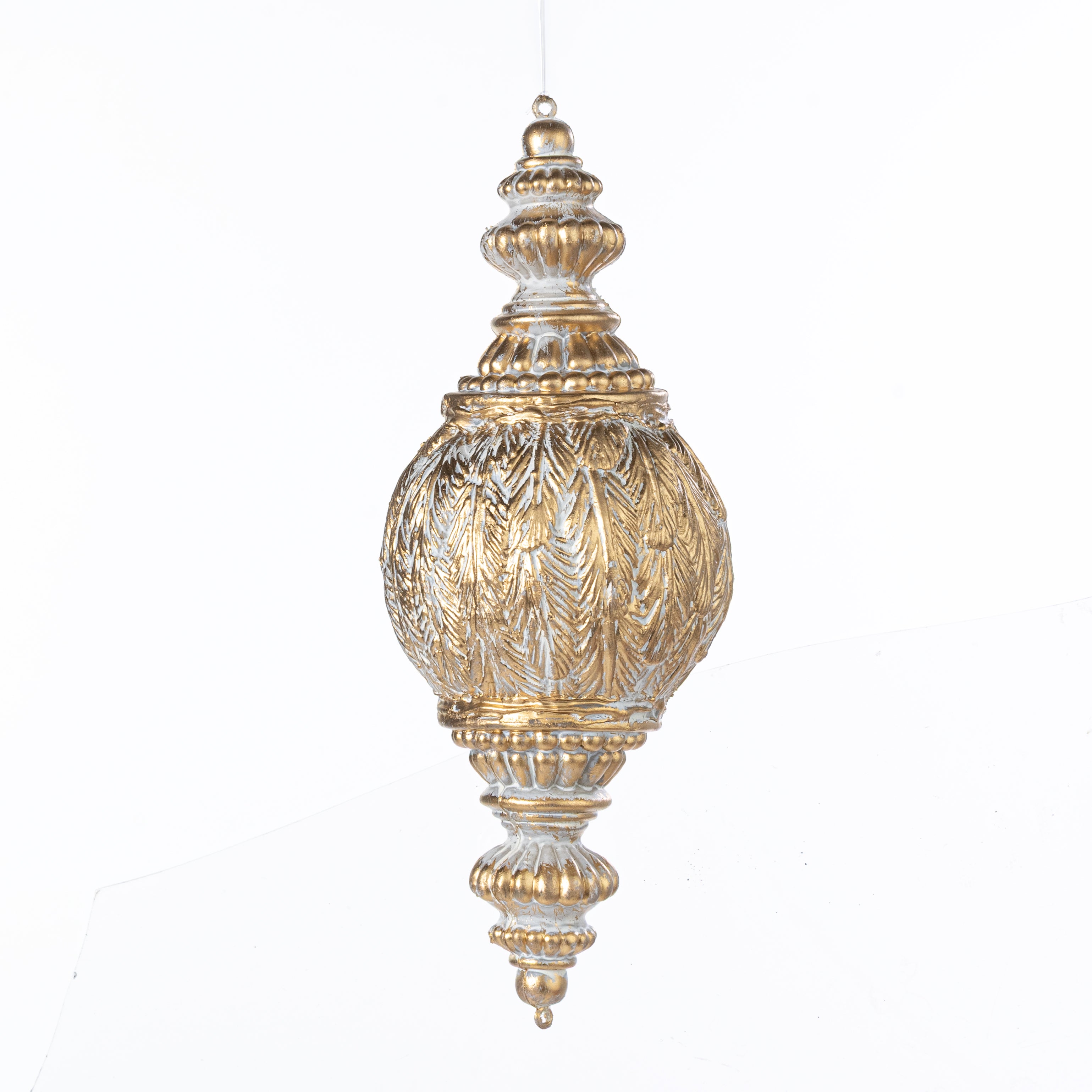11" Feather Finial Ornament: Antique White Gold