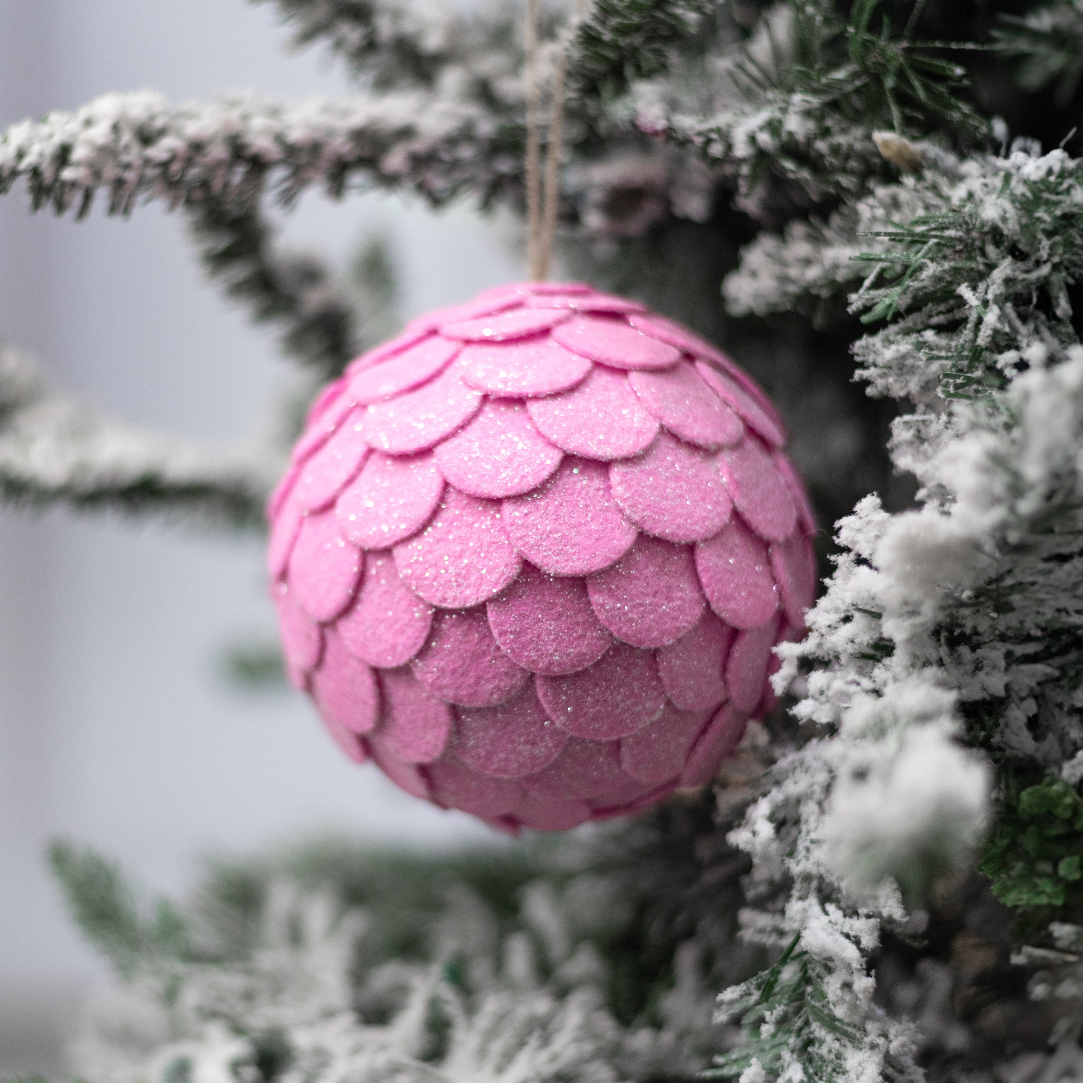 5" Glittered Felt Pinecone Ball Ornament: Pink