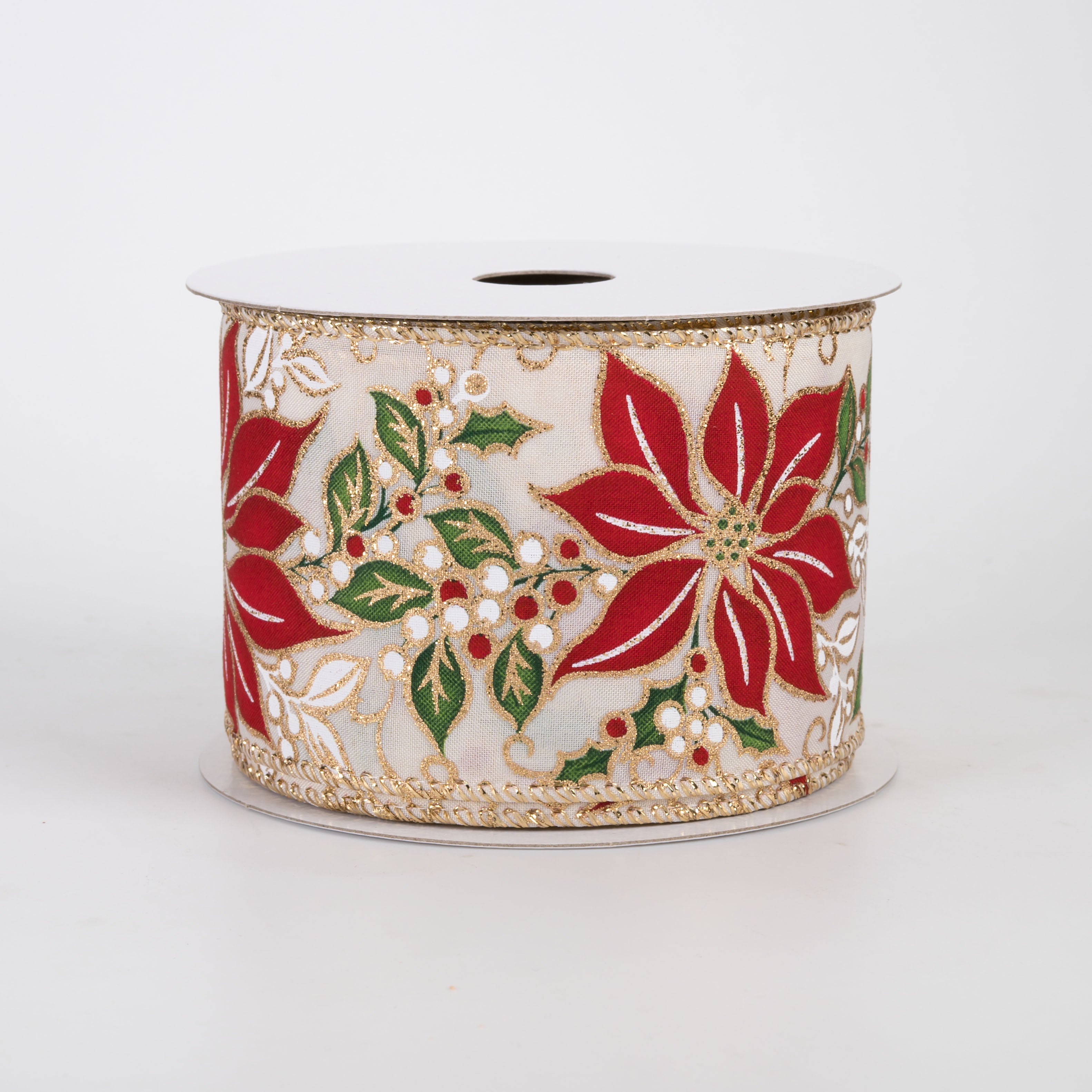 2.5" Big Poinsettia Garland Satin Ribbon: Ivory (10 Yards)