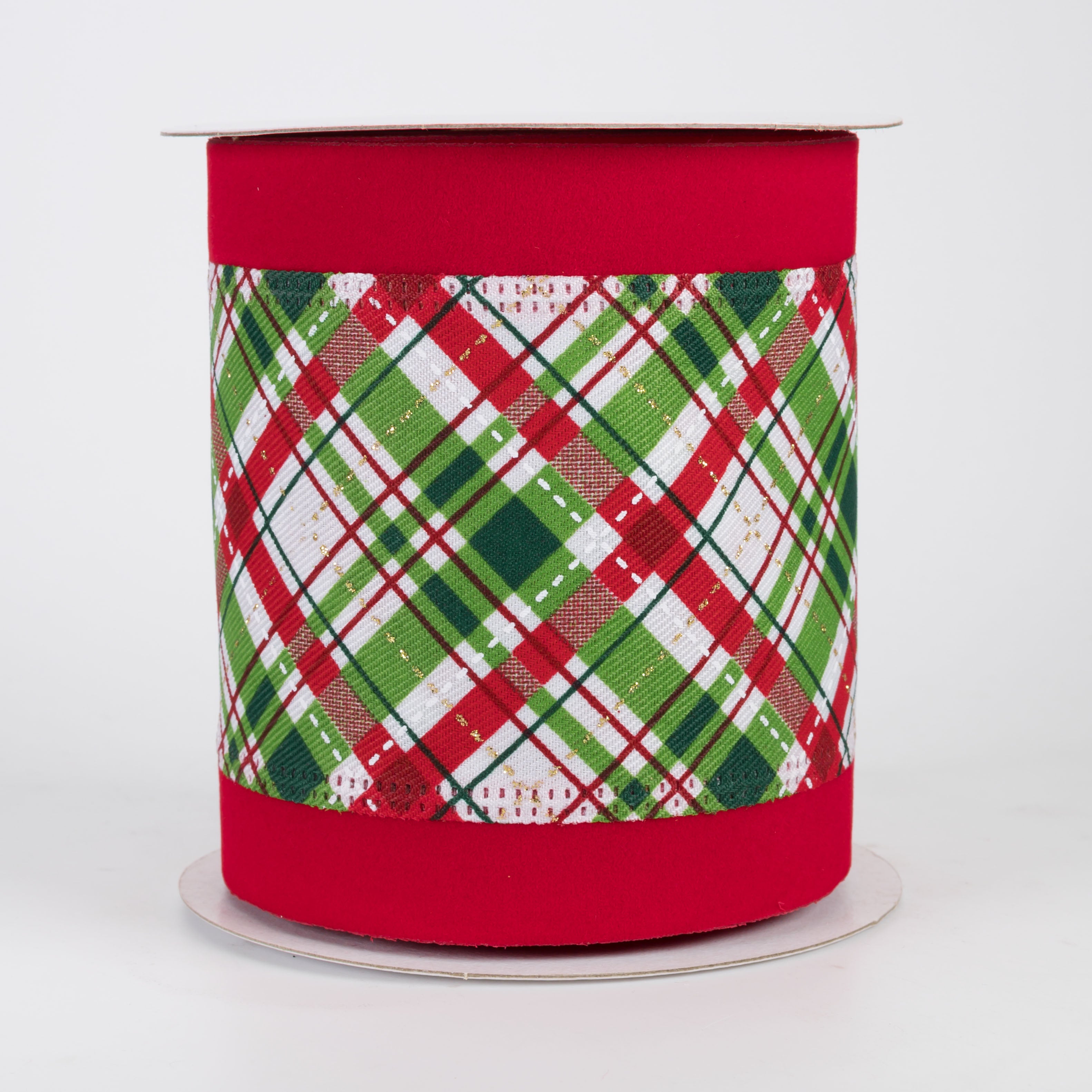 4" Velvet Edge Glitter Diagonal Plaid: Christmas (10 Yards)