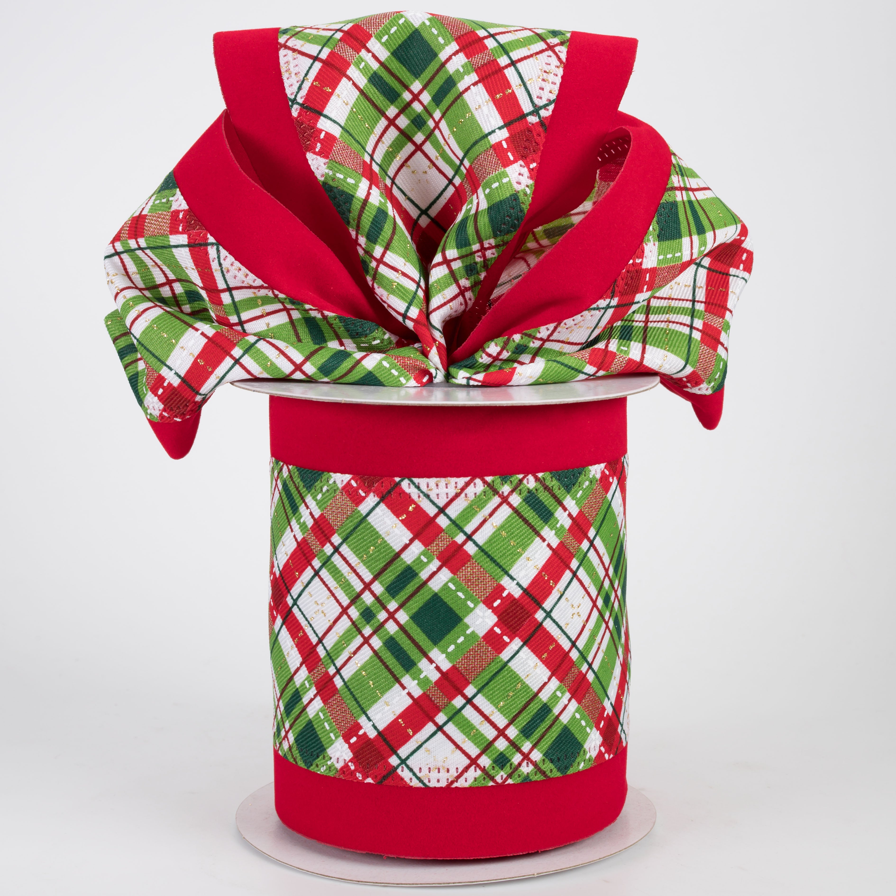 4" Velvet Edge Glitter Diagonal Plaid: Christmas (10 Yards)