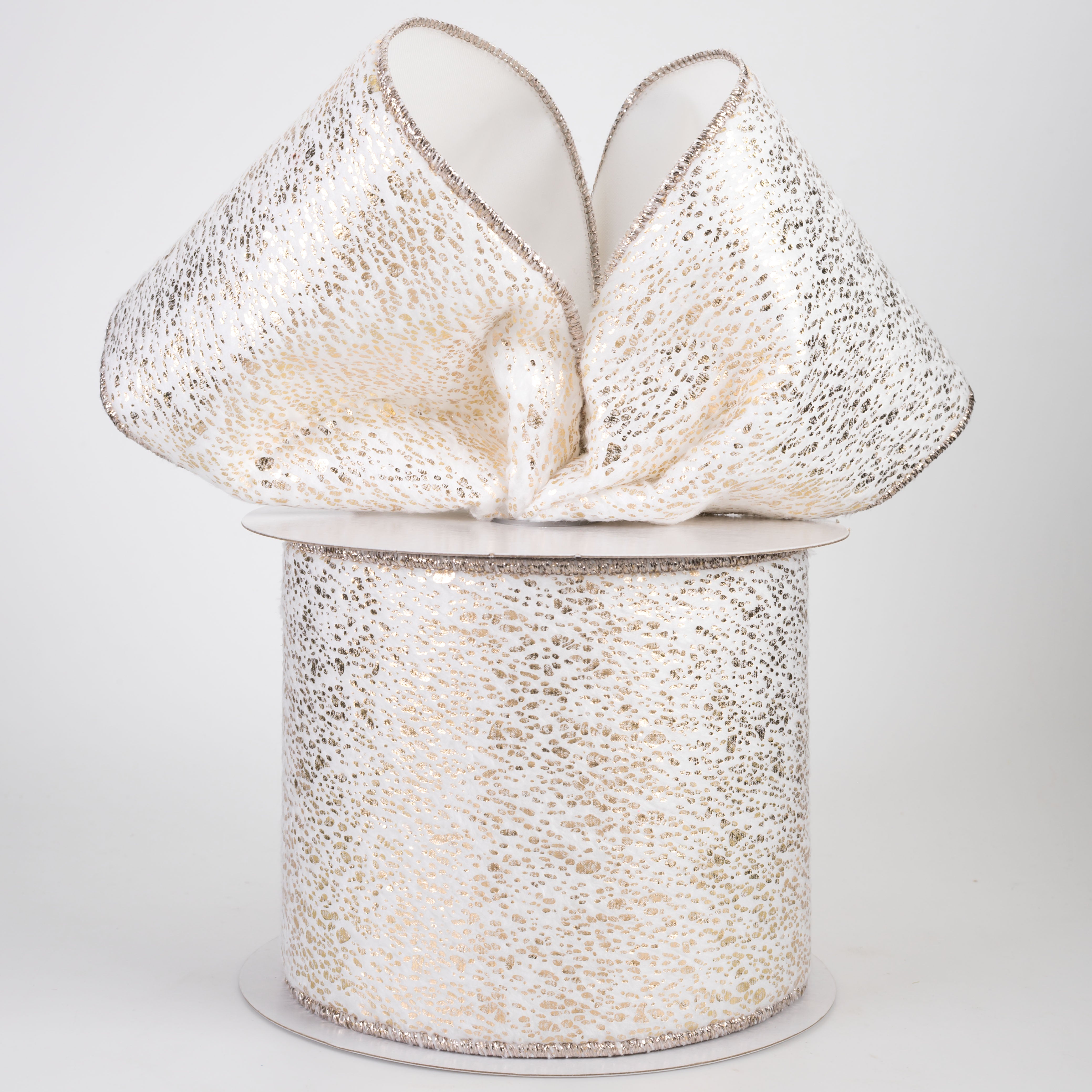 4" Metallic Mist on Short Fur Ribbon: Champagne on White (10 Yards)