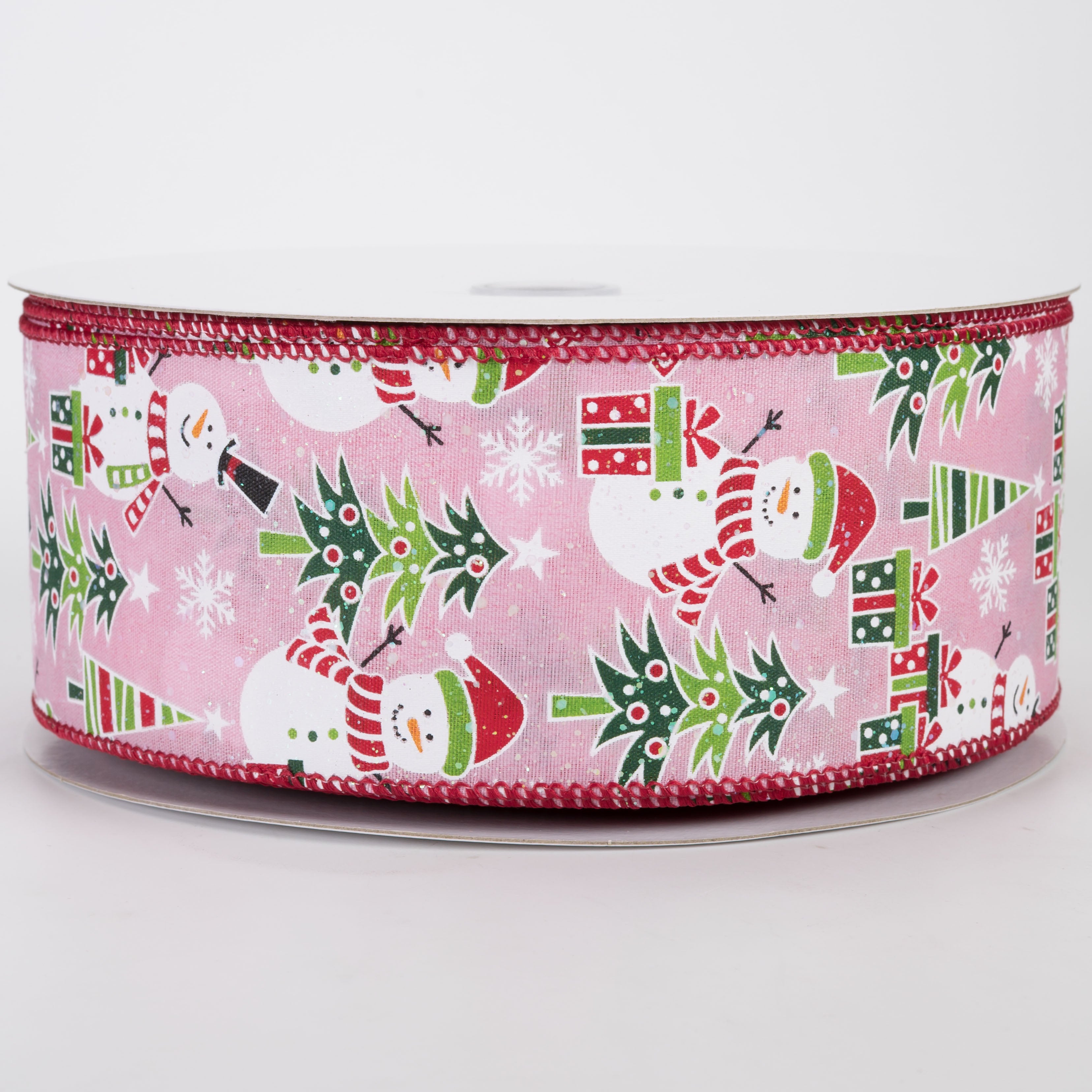 2.5" Frolicking Snowmen Satin Ribbon: Pink (50 Yards)