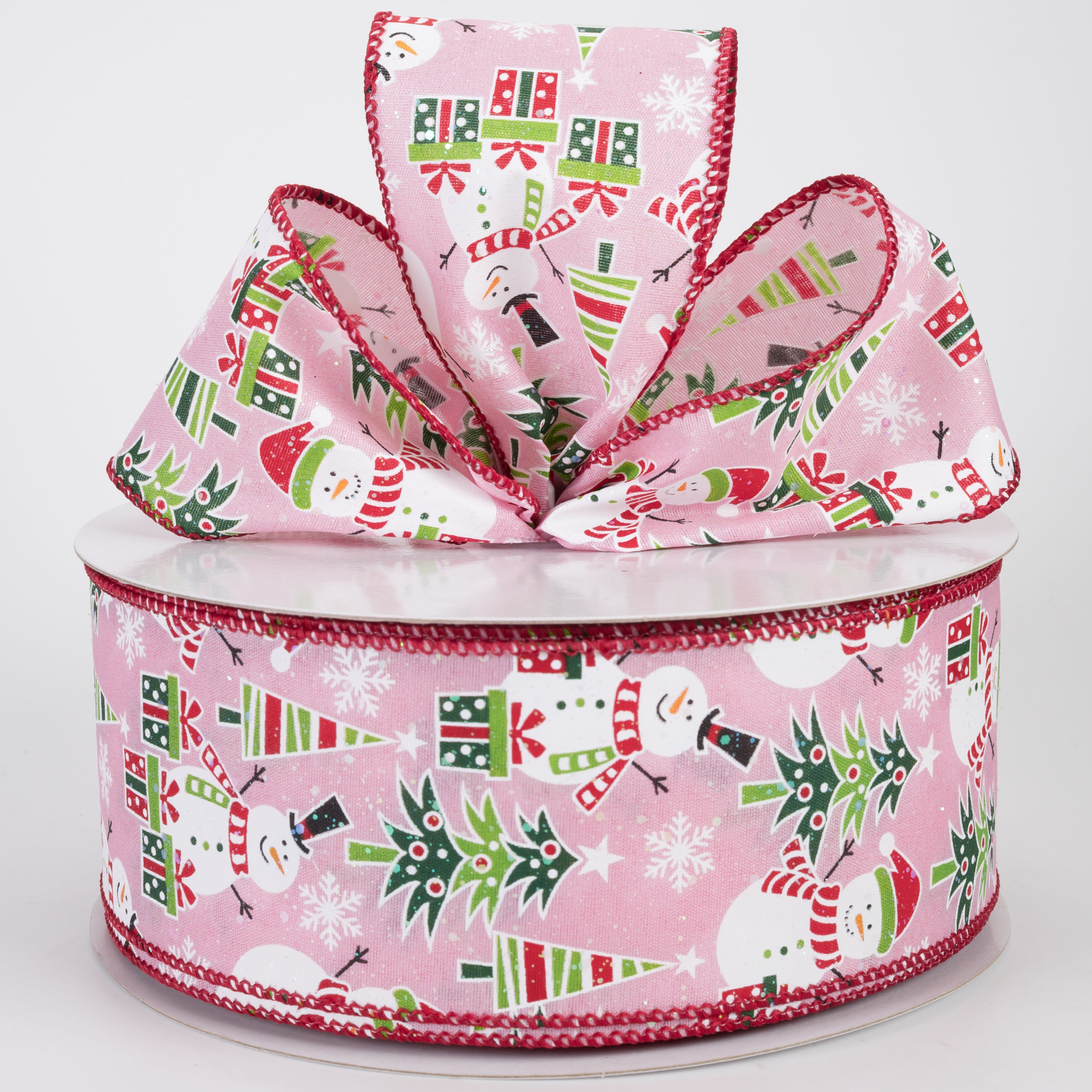 2.5" Frolicking Snowmen Satin Ribbon: Pink (50 Yards)