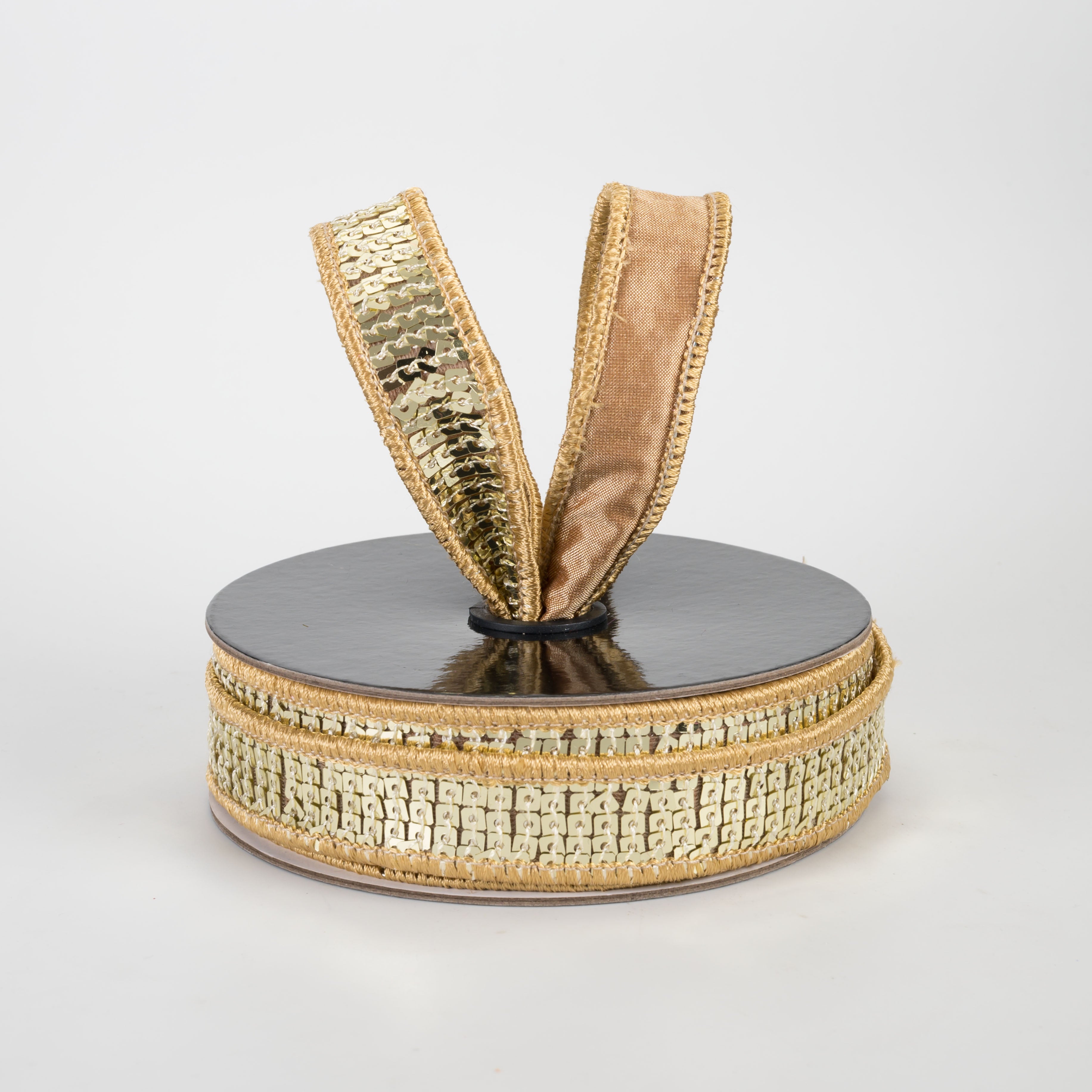 1" Disco Ball Sequin Ribbon: Champagne & Gold (10 Yards)